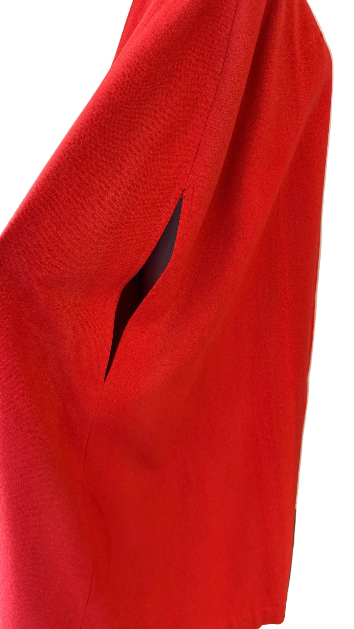 1970s Red Wool Cape with Neck Tie, Arm Openings &amp; Silk Georgette Lining