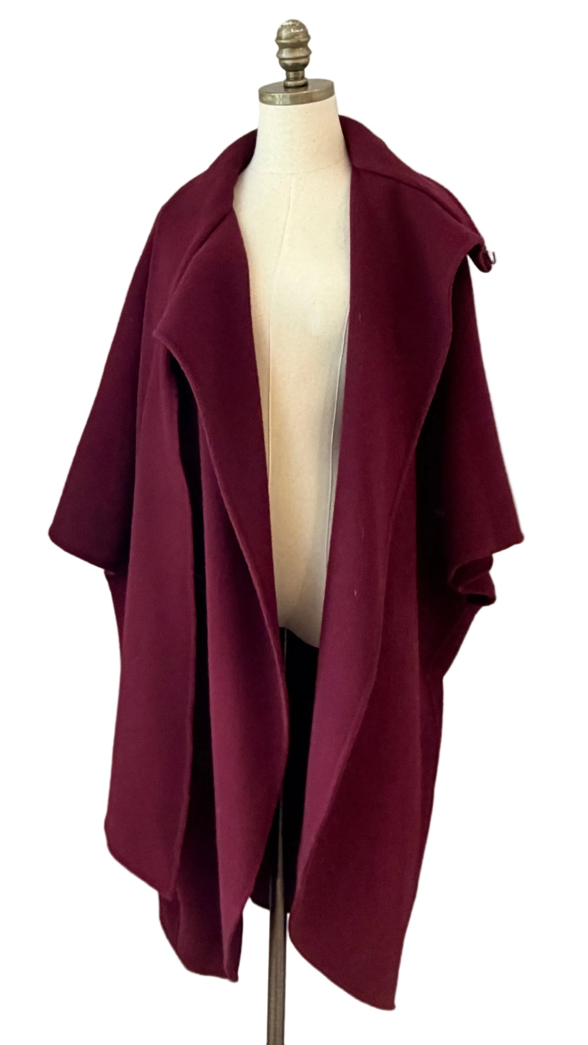 1980s Salvatore Ferragamo Burgundy Wool Wrap Cape