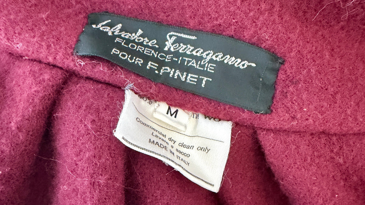 1980s Salvatore Ferragamo Burgundy Wool Wrap Cape