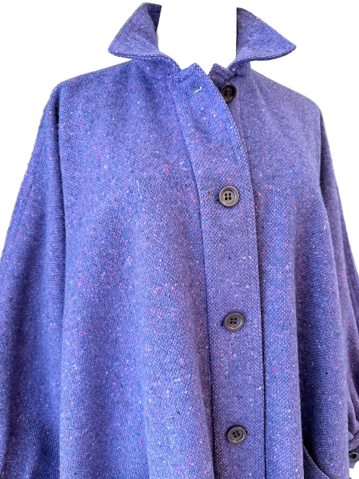 1970s Jimmy Hourihan of Dublin Purple Wool Button-Front Collared Cape with Cuffs