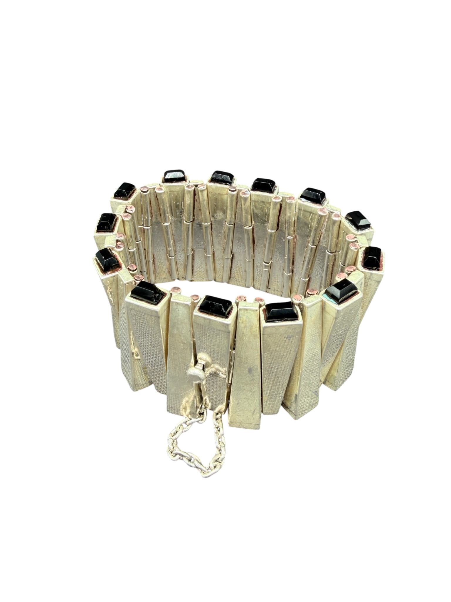 1970s Antonio Pineda Sterling Matchstick Bracelet with Onyx Tips
