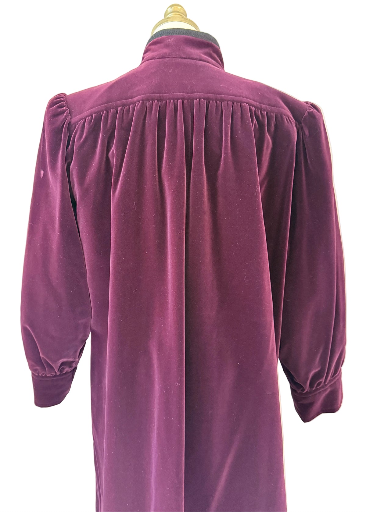 1970s Yves Saint Laurent Plum Velvet Full-Length Button-Front Coat with Pleated Shoulders