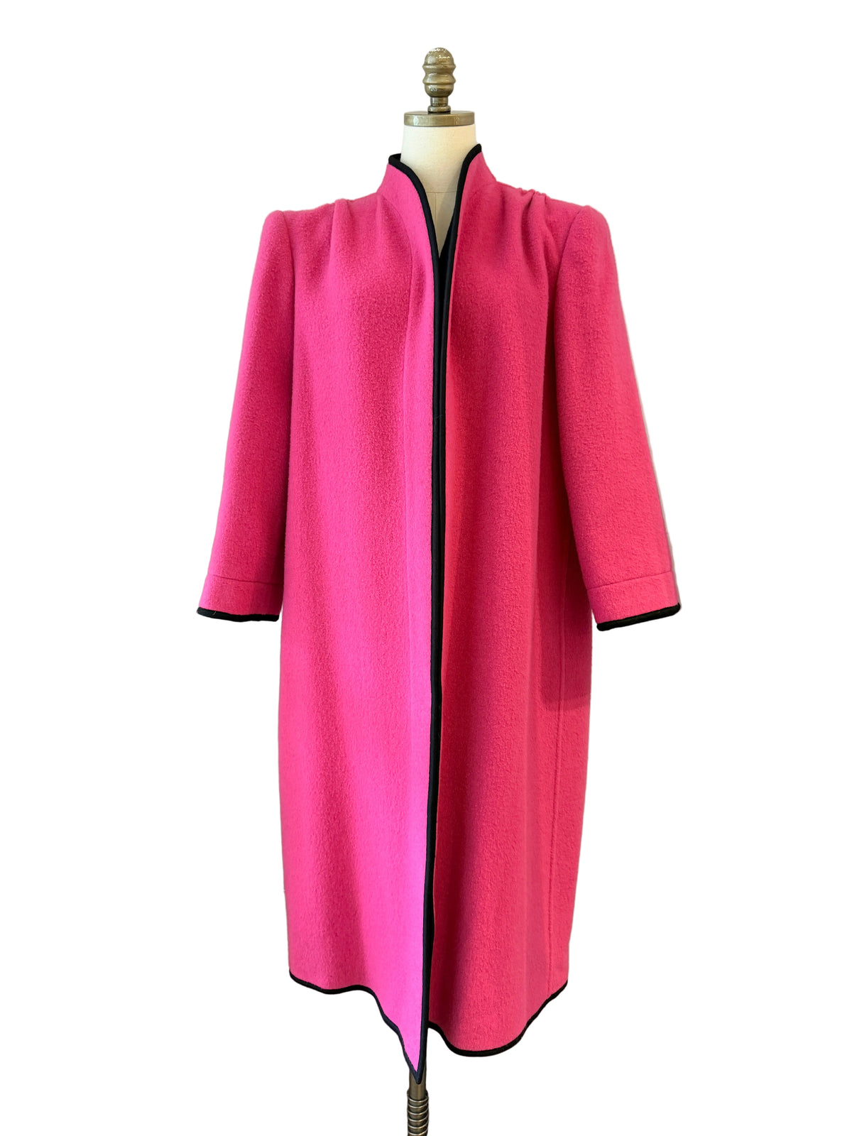 1980s Lanvin Paris Pink Felted Wool Full-Length Open Coat with Pleated Shoulders