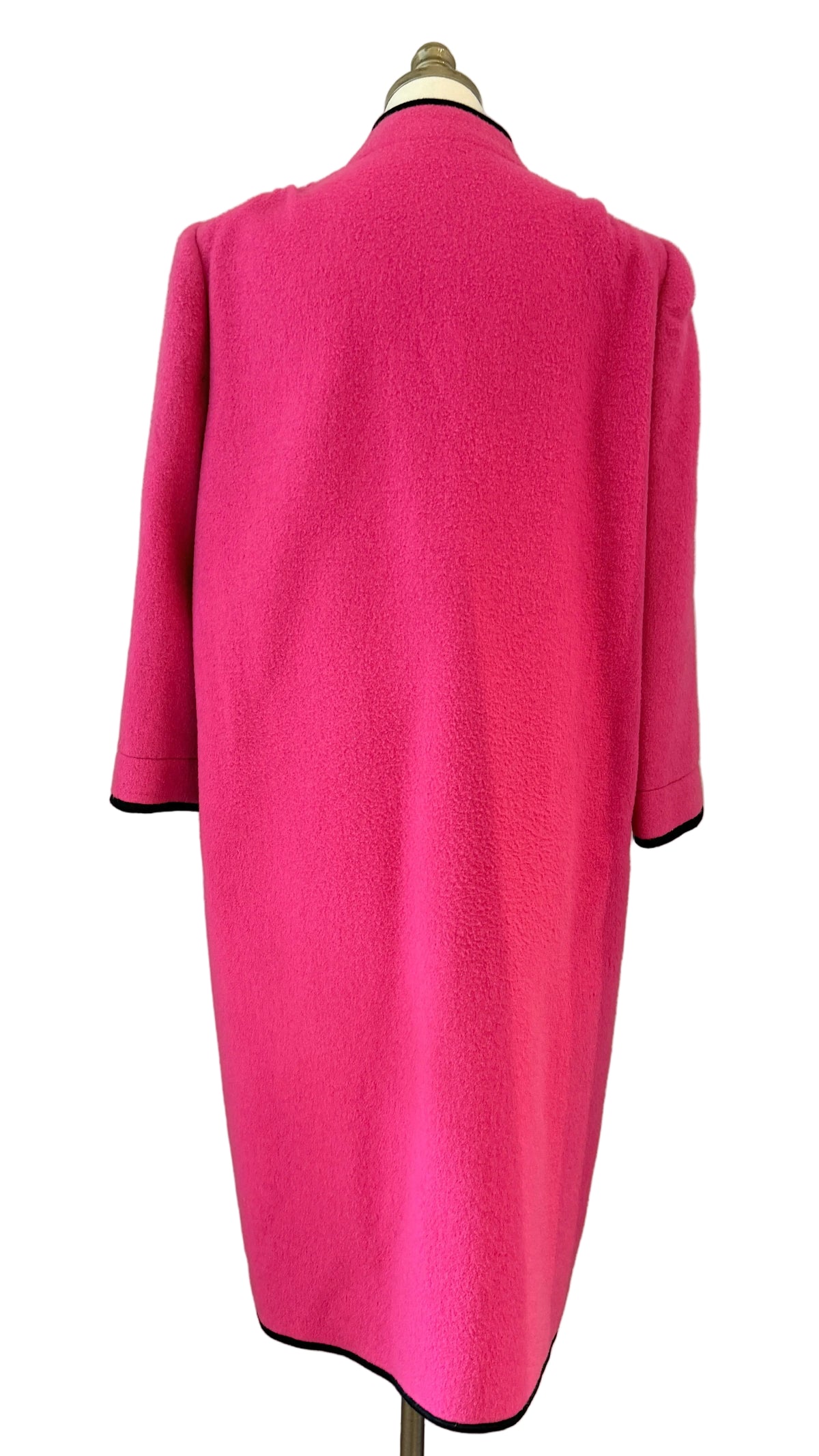 1980s Lanvin Paris Pink Felted Wool Full-Length Open Coat with Pleated Shoulders