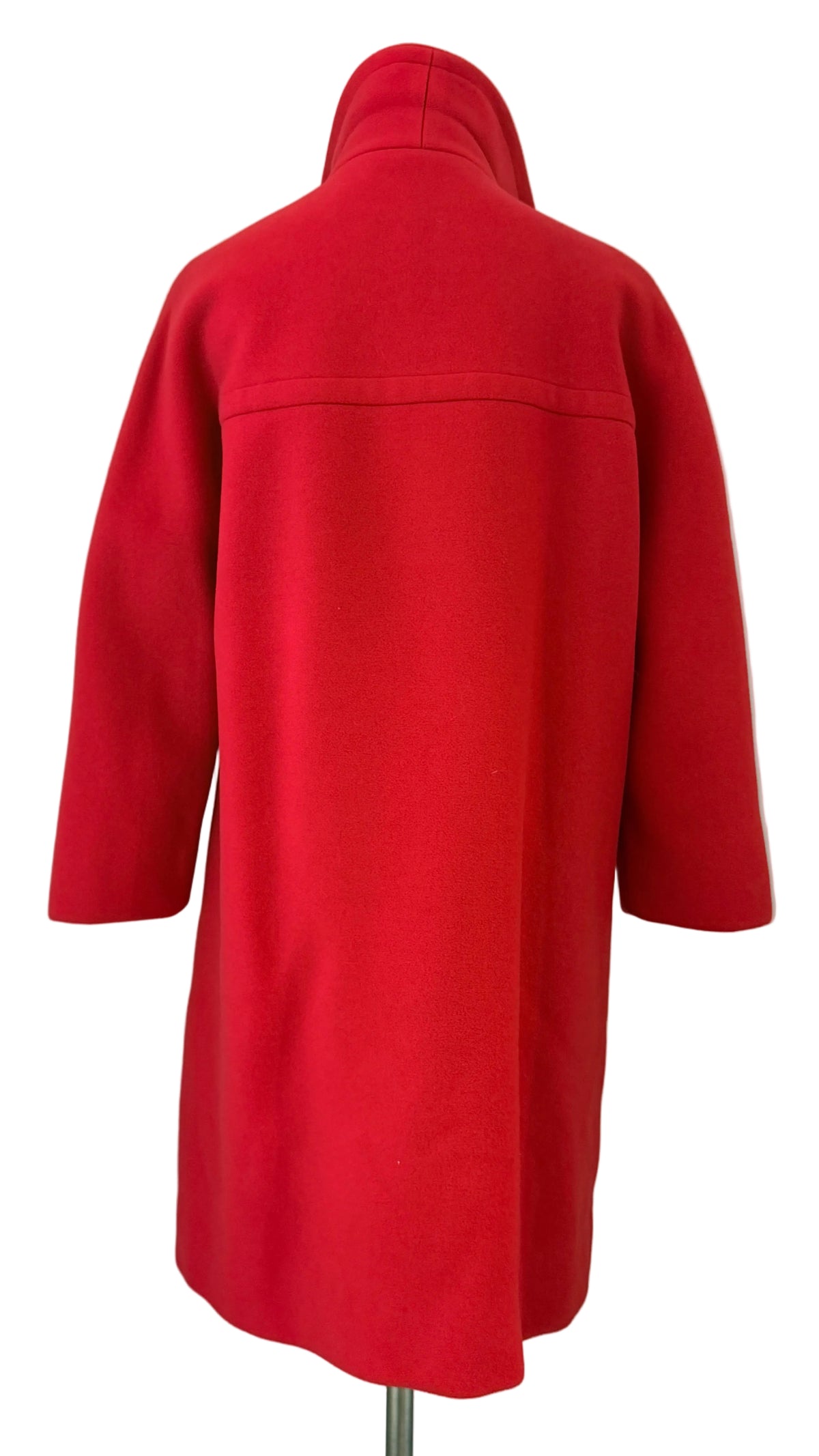 1960s La Boutique de Jeanne Lanvin Red Wool Double-Breasted 3/4-Length Coat with Black Satin Neck Bow