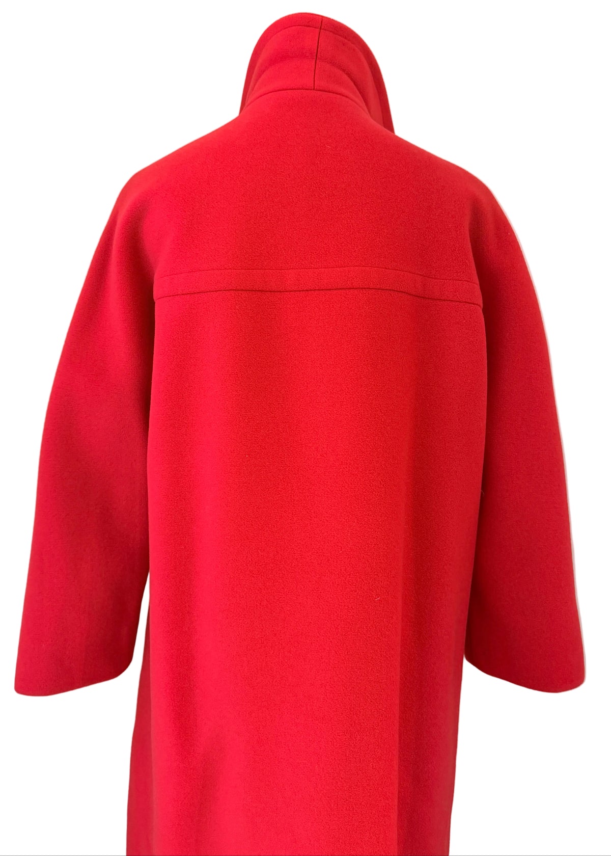 1960s La Boutique de Jeanne Lanvin Red Wool Double-Breasted 3/4-Length Coat with Black Satin Neck Bow
