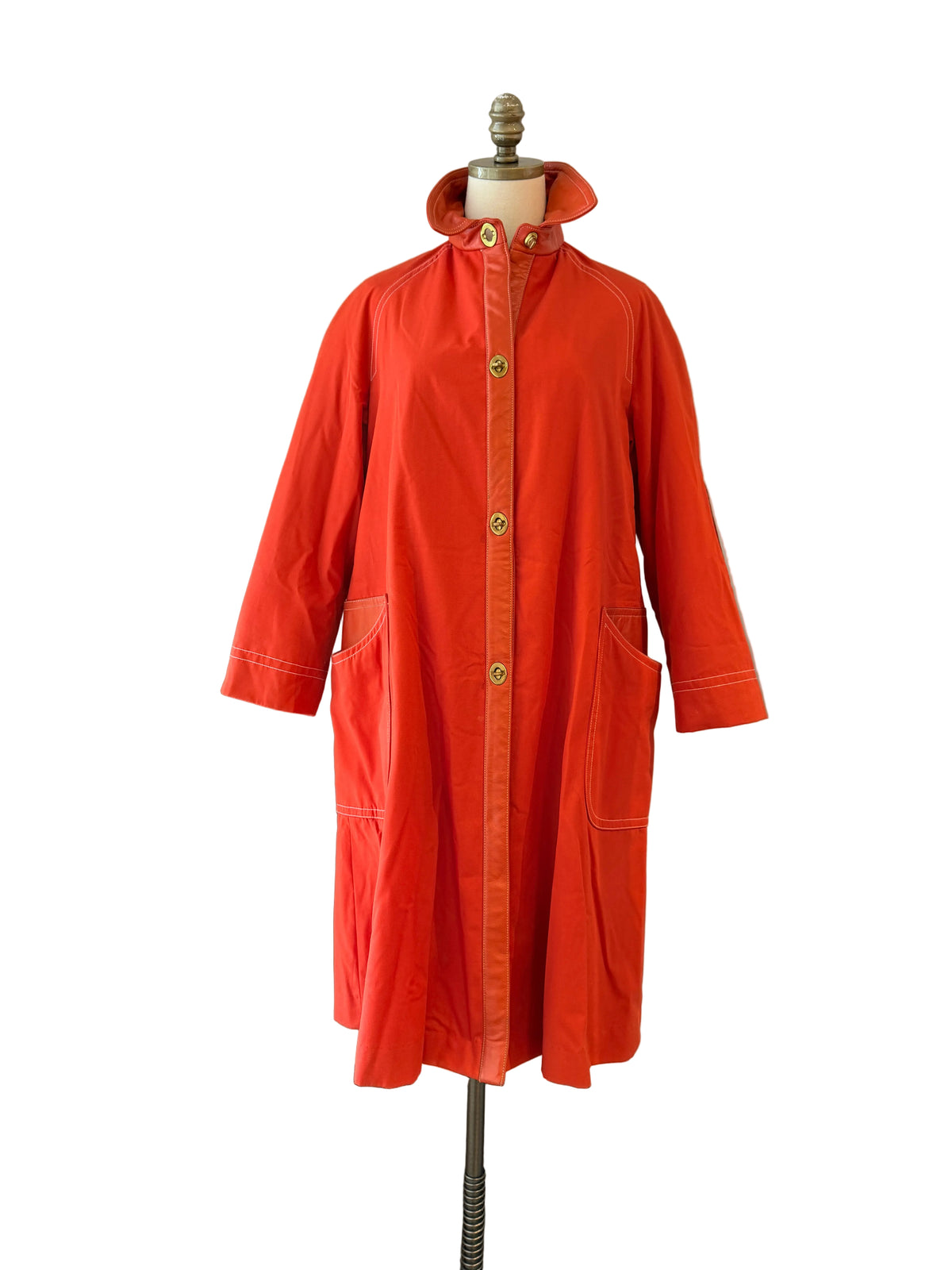 1960s Bonnie Cashin for Sills / Saks Orange Canvas & Leather Toggle-Front Swing Coat