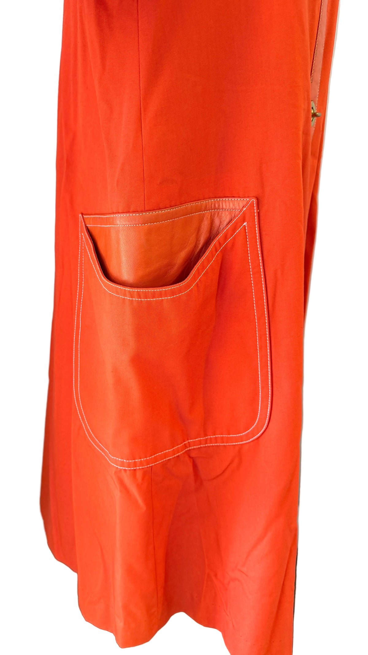 1960s Bonnie Cashin for Sills / Saks Orange Canvas & Leather Toggle-Front Swing Coat