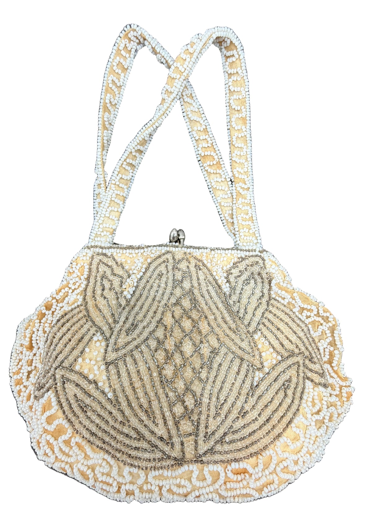 1930s Art Deco Belgian Ivory & Silver Embellished Evening Purse