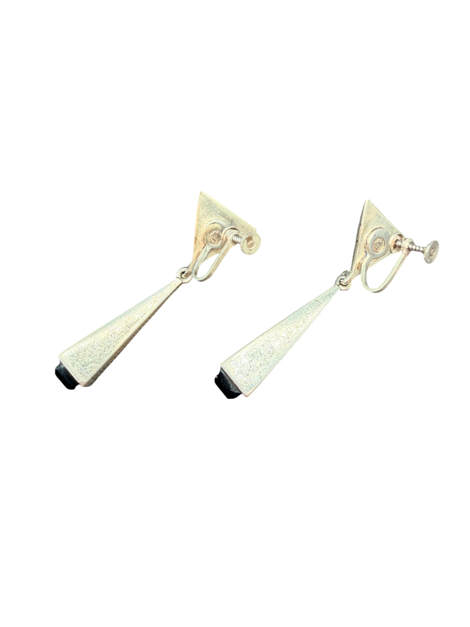 1970s Antonio Pineda Sterling Matchstick Dangle Earrings with Onyx Tips