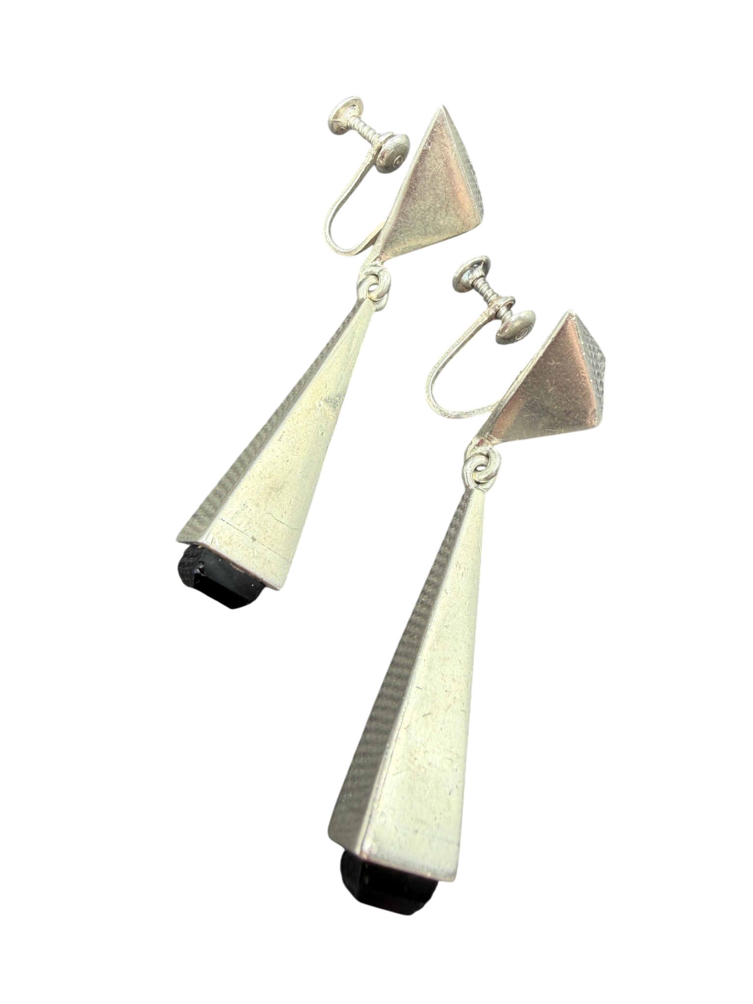 1970s Antonio Pineda Sterling Matchstick Dangle Earrings with Onyx Tips