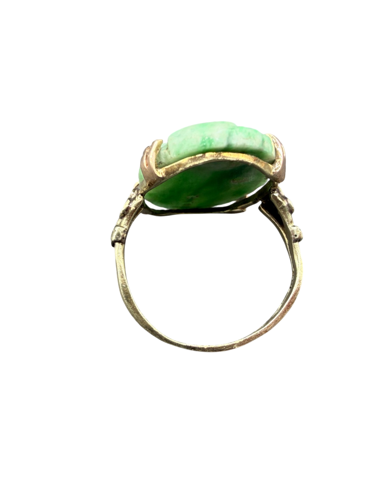 Antique Art Deco 14K Gold Jade Cutout Flower Ring