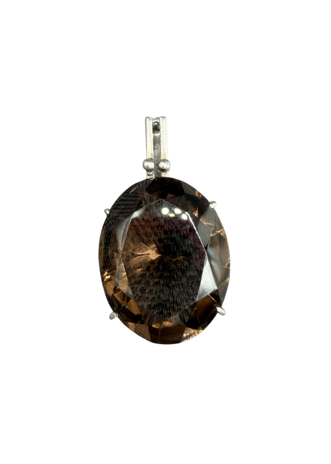 1960s Sterling Silver Smoky Quartz Pendant with Prong Setting