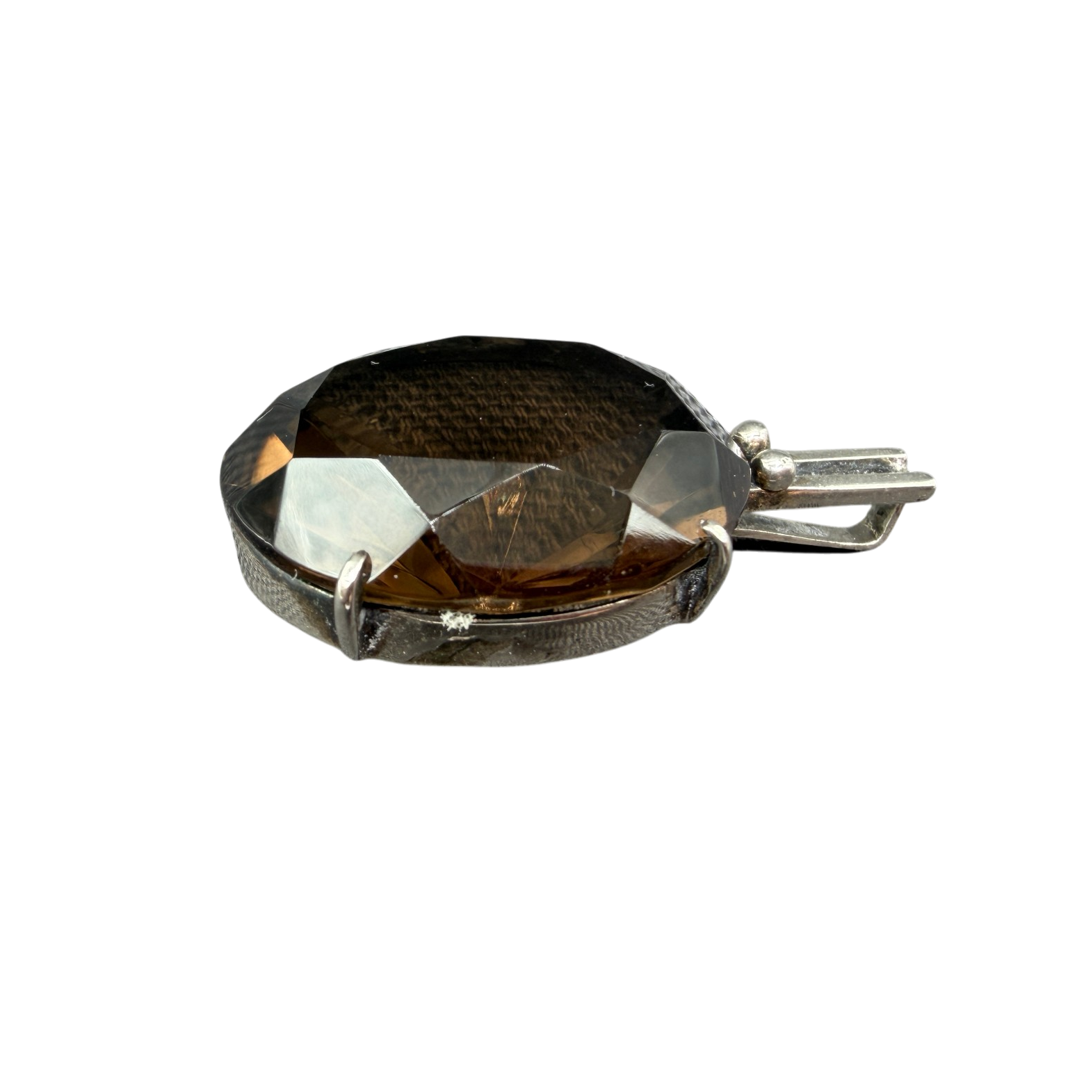1960s Sterling Silver Smoky Quartz Pendant with Prong Setting