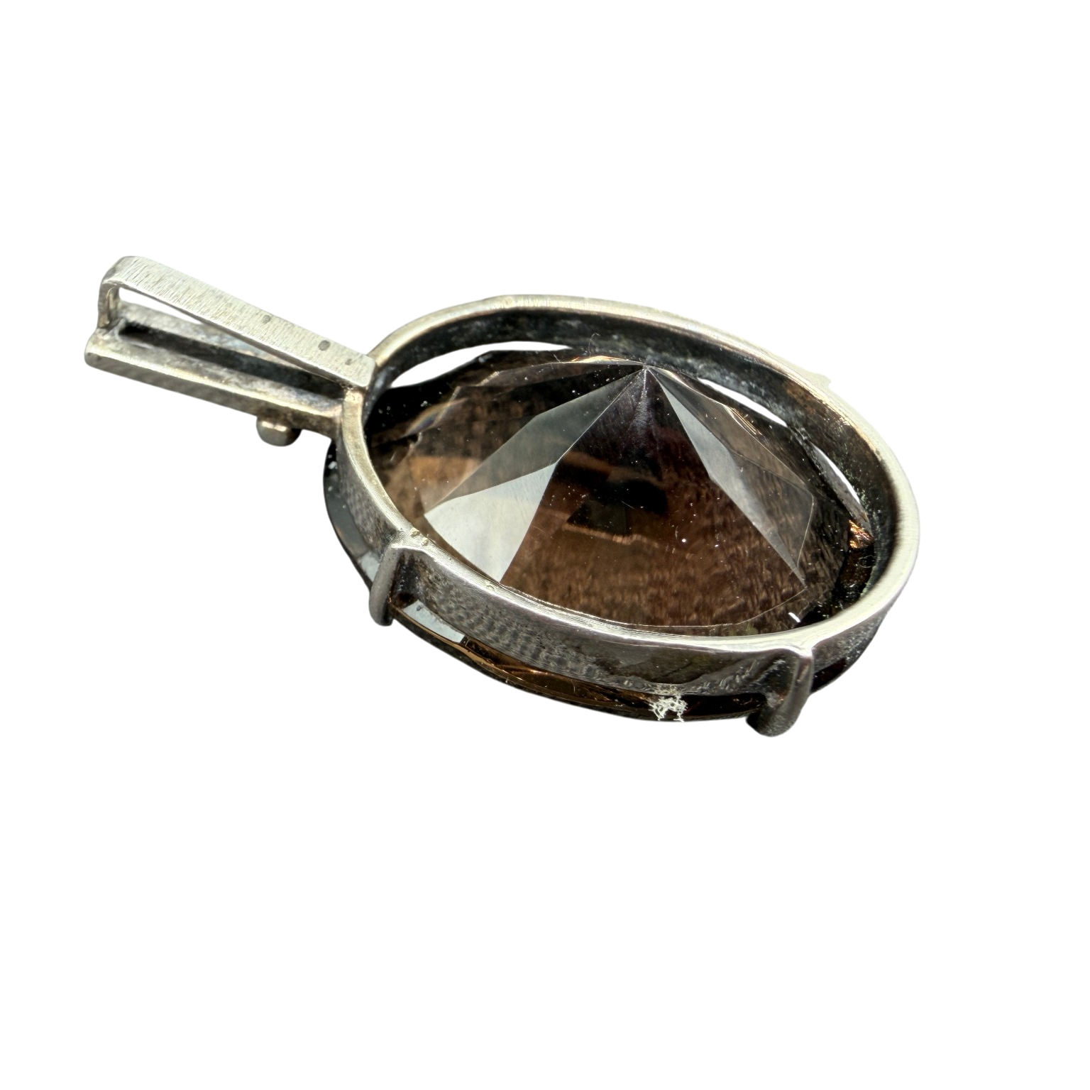 1960s Sterling Silver Smoky Quartz Pendant with Prong Setting