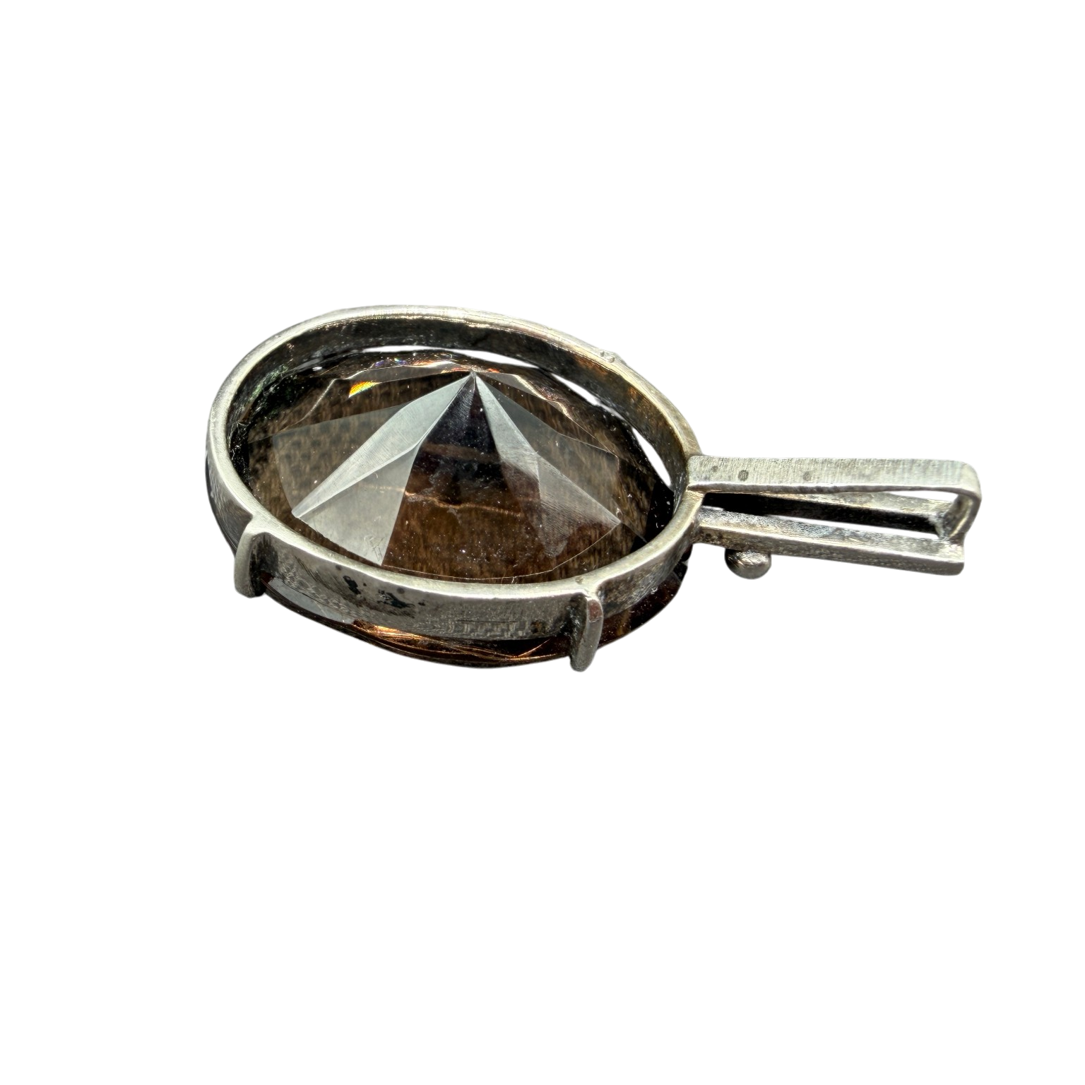 1960s Sterling Silver Smoky Quartz Pendant with Prong Setting