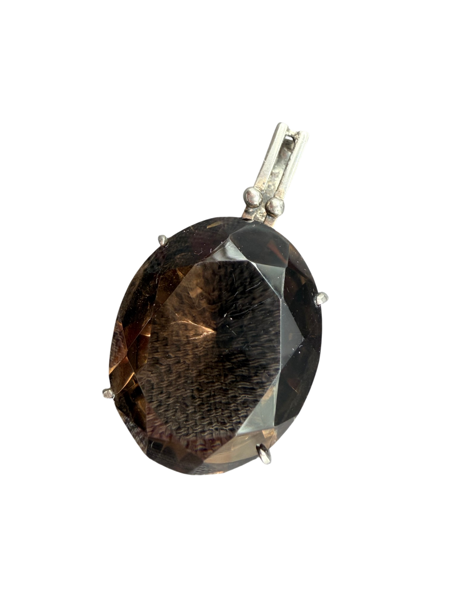 1960s Sterling Silver Smoky Quartz Pendant with Prong Setting