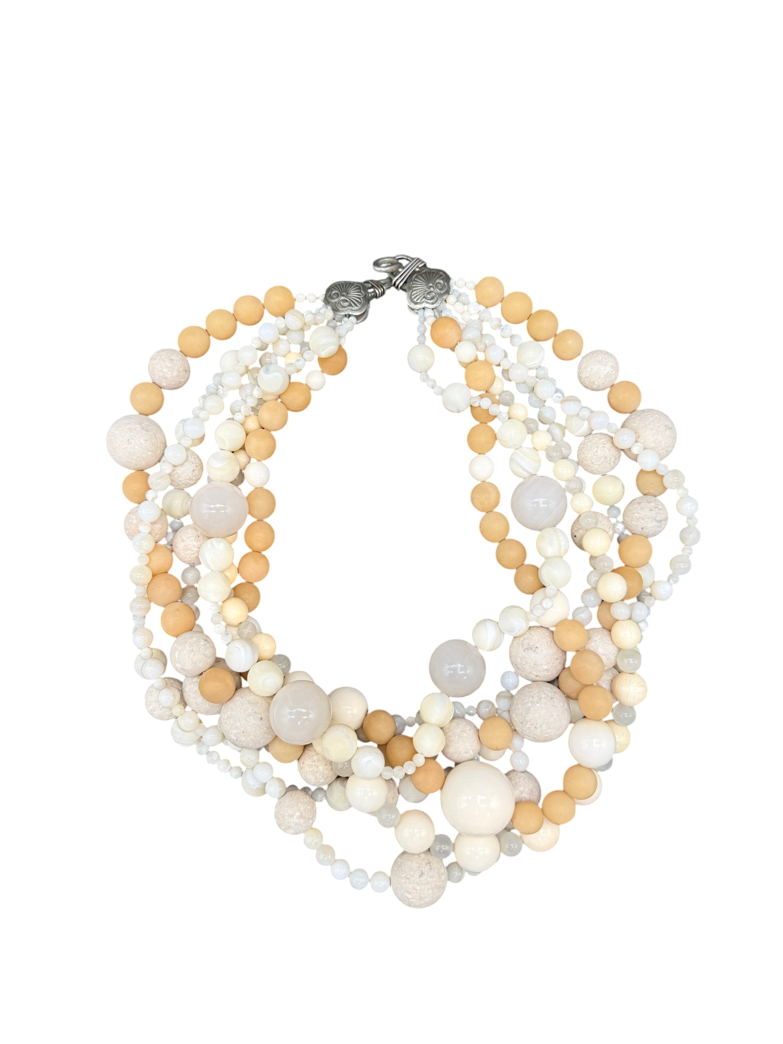 1980s Stephen Dweck Seven-Strand Necklace with Bone, Snow Quartz &amp; Agate