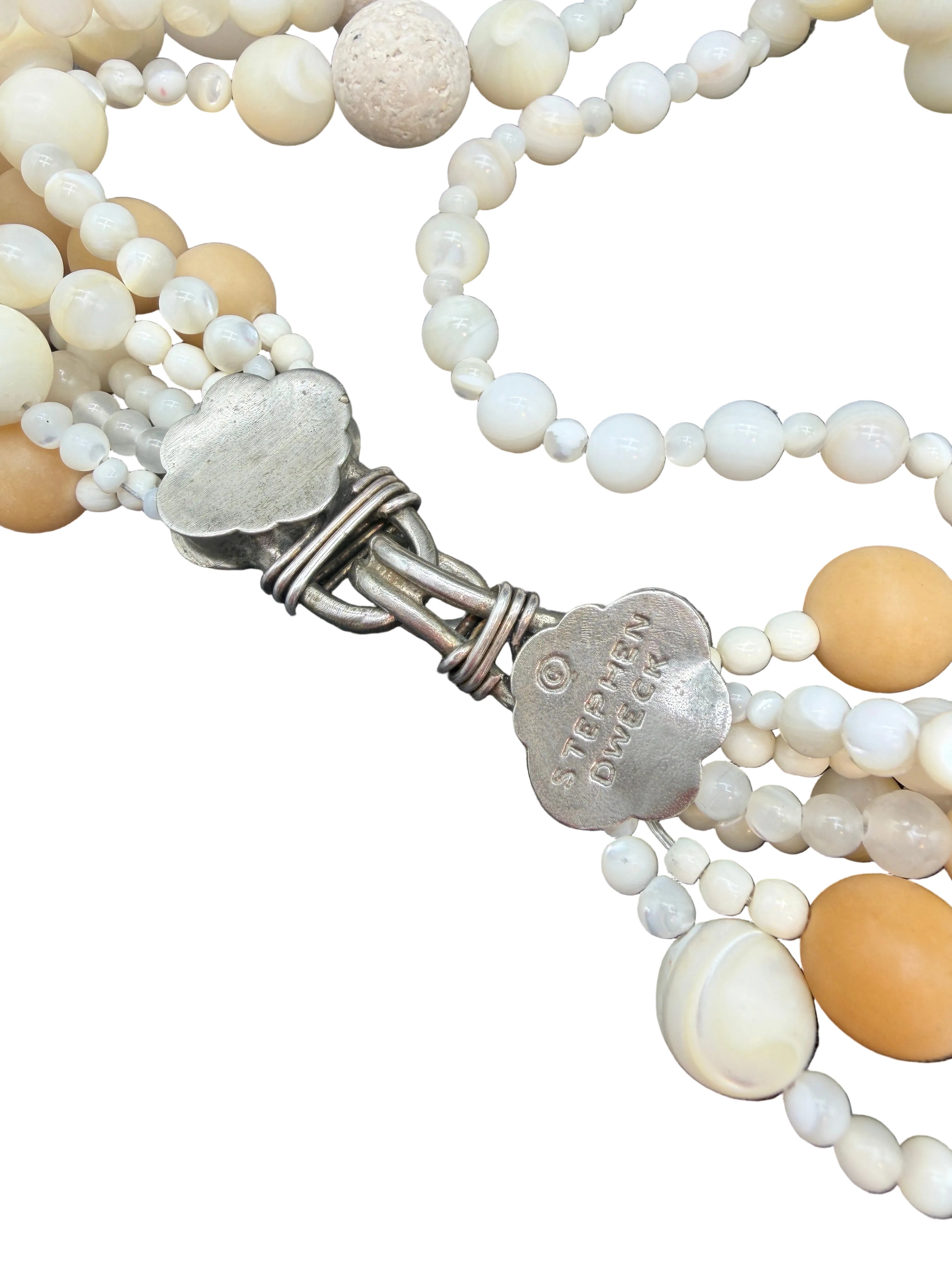 1980s Stephen Dweck Seven-Strand Necklace with Bone, Snow Quartz &amp; Agate