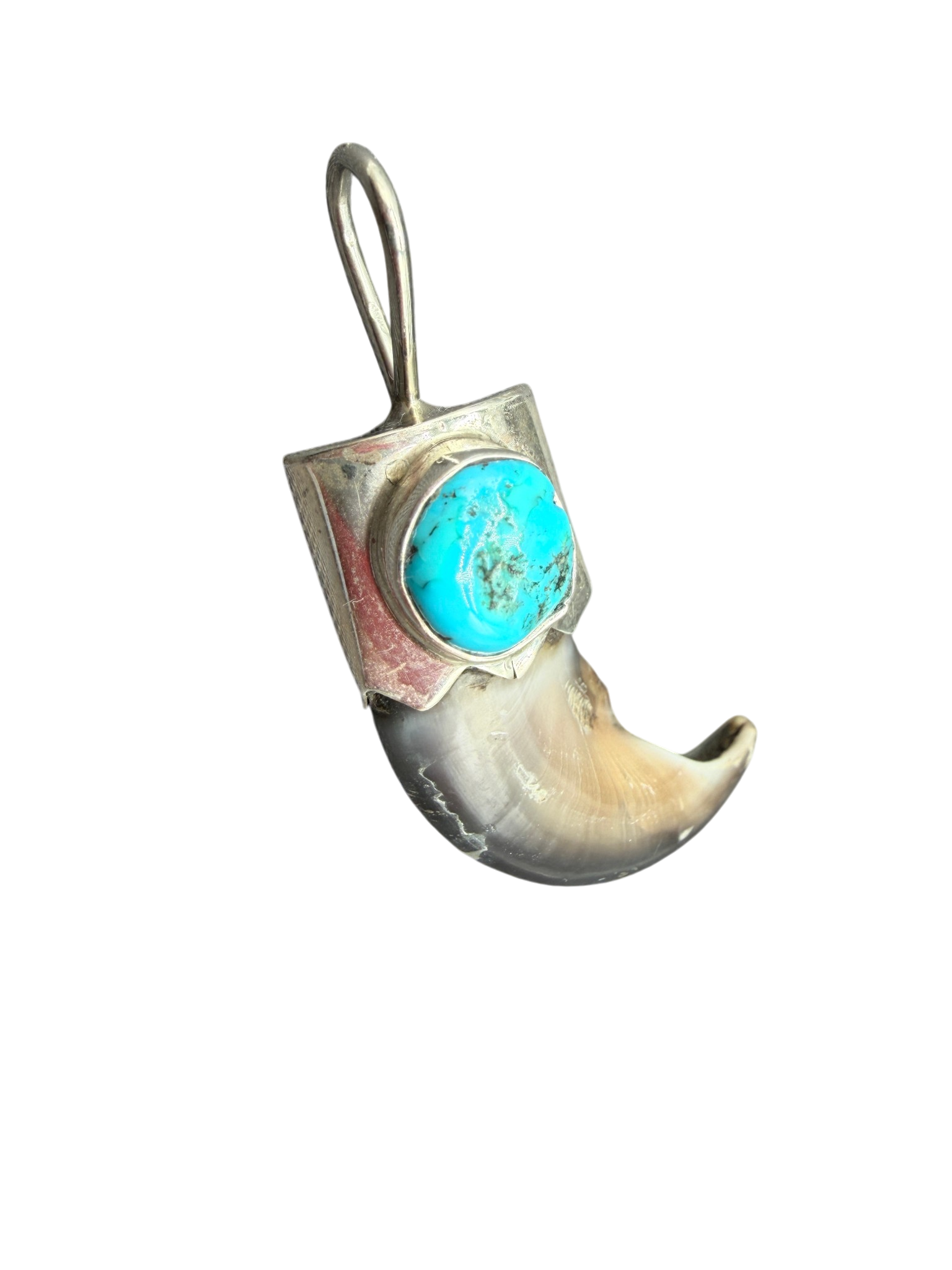 1970s Bear Claw Pendant with Sterling Silver Cap and Turquoise Accent