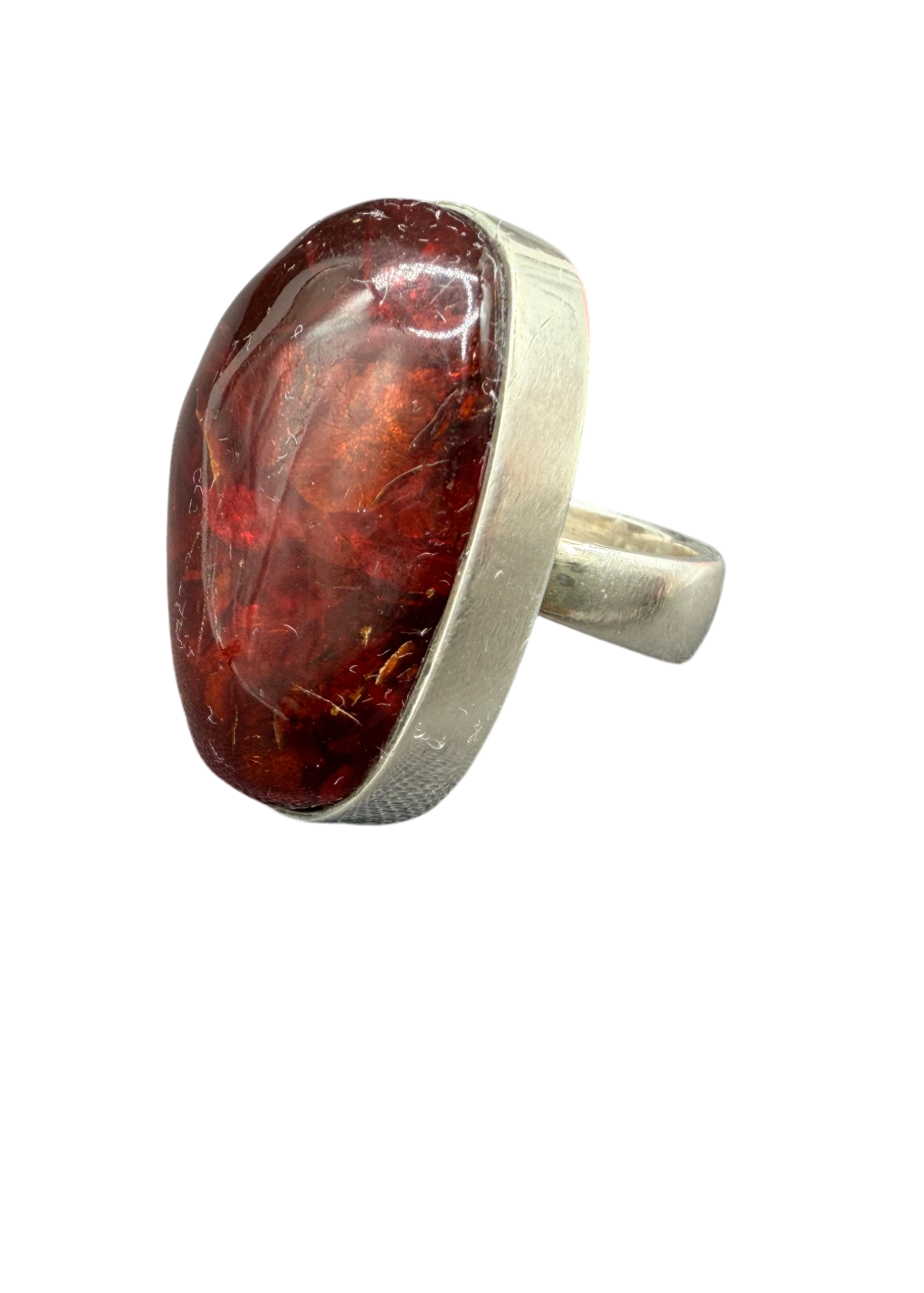 1950 Einer Fehrn Danish Modernist Sterling Silver Ring with Cognac Amber