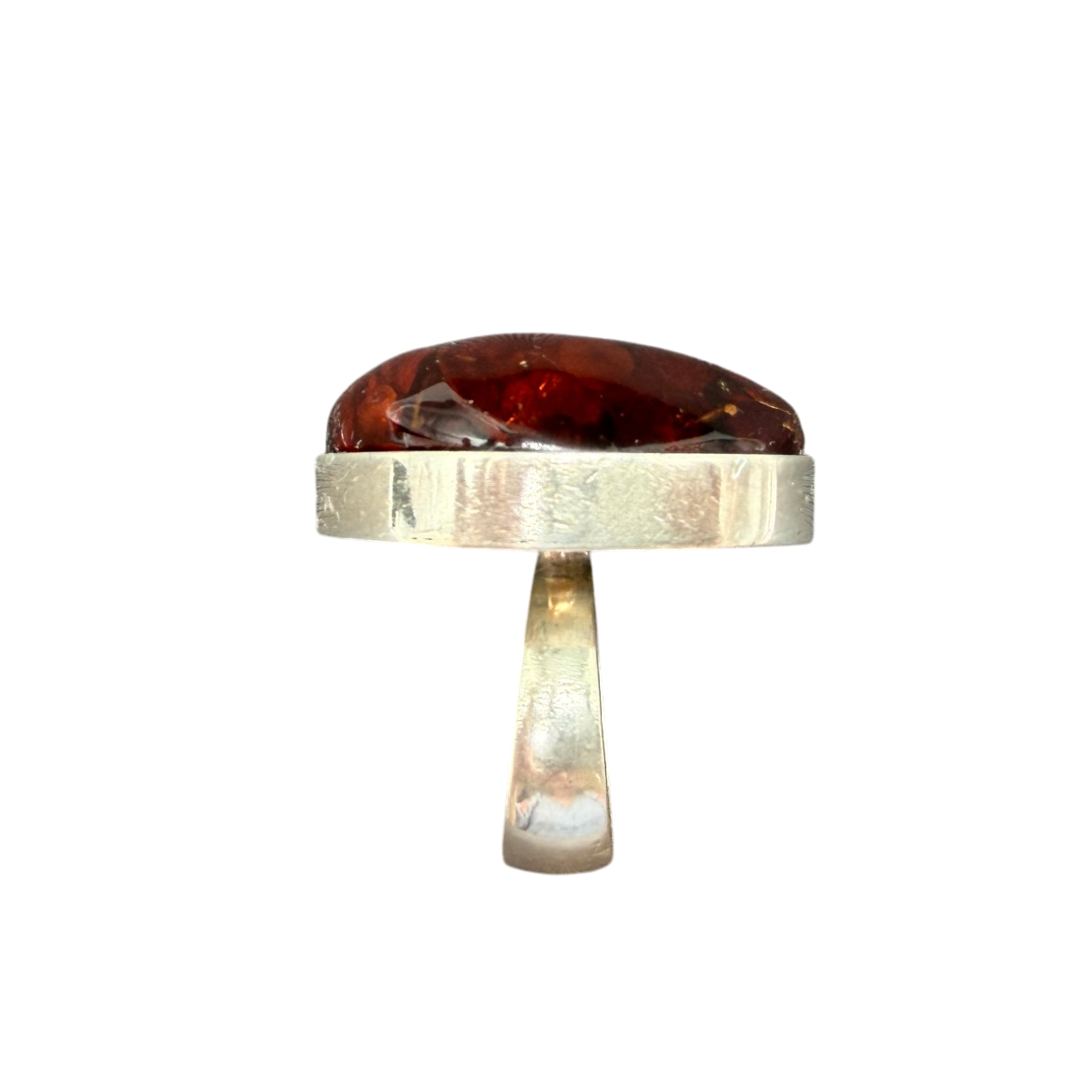 1950 Einer Fehrn Danish Modernist Sterling Silver Ring with Cognac Amber