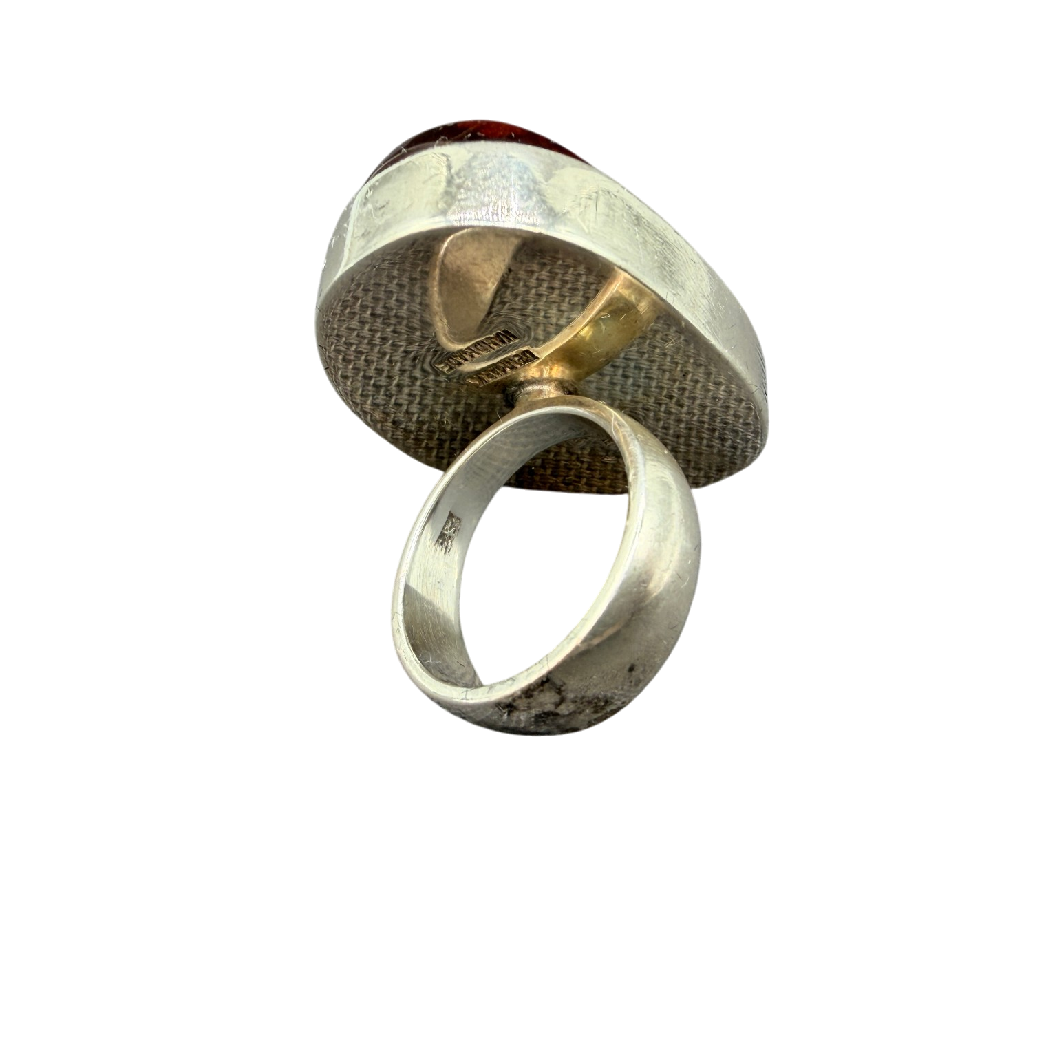 1950 Einer Fehrn Danish Modernist Sterling Silver Ring with Cognac Amber