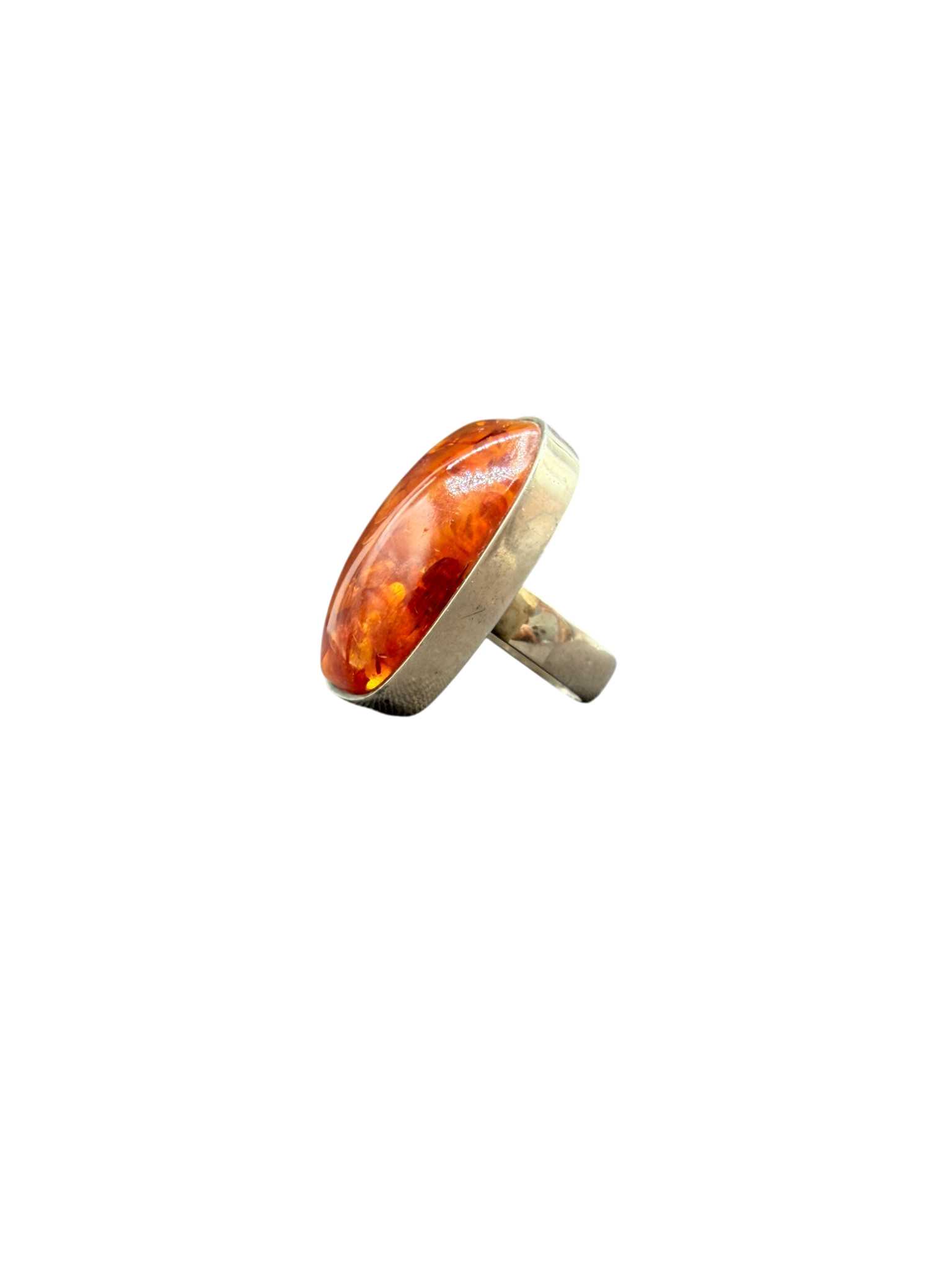 1950s Einer Fehrn Danish Modernist Sterling Silver Ring with Cognac Amber