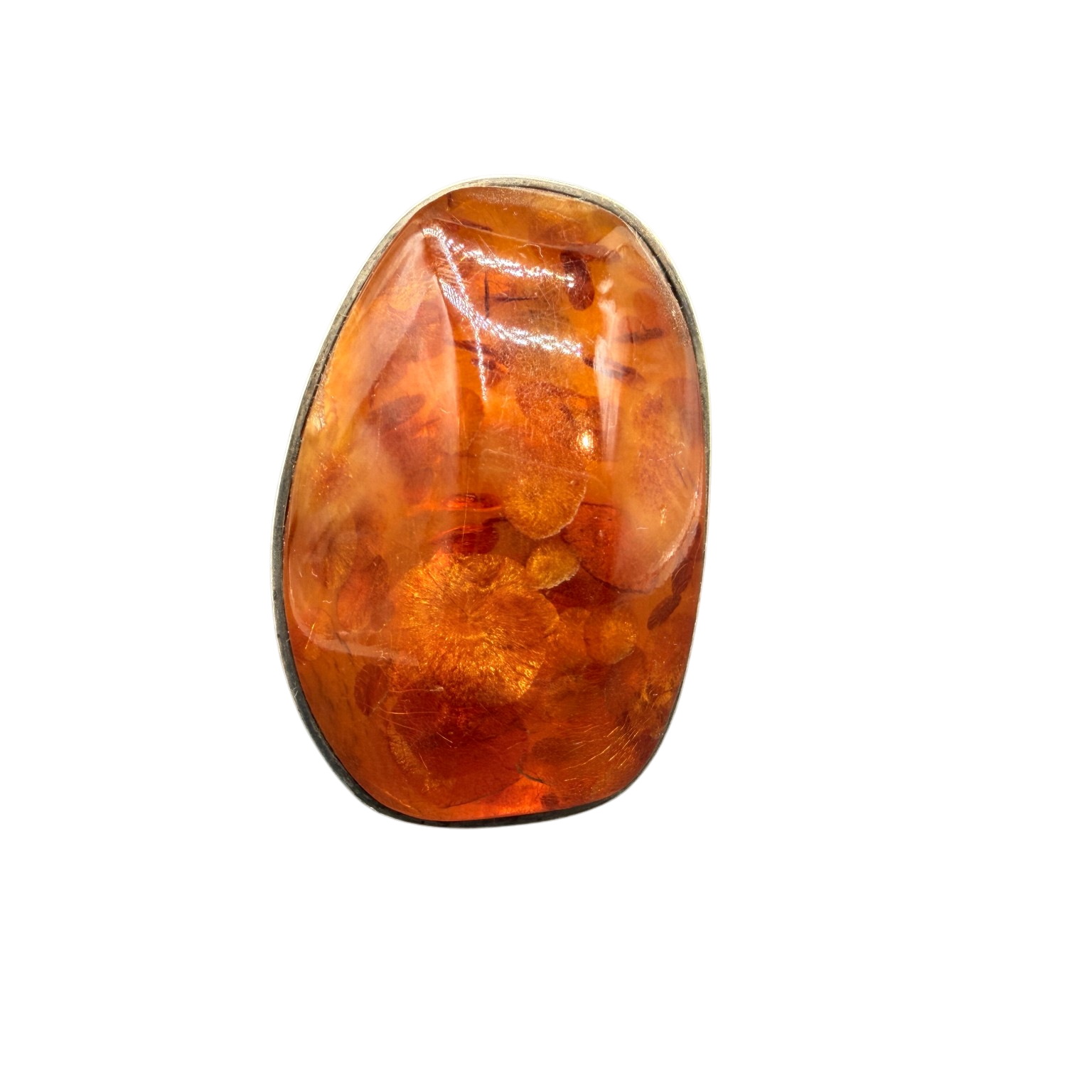 1950s Einer Fehrn Danish Modernist Sterling Silver Ring with Cognac Amber