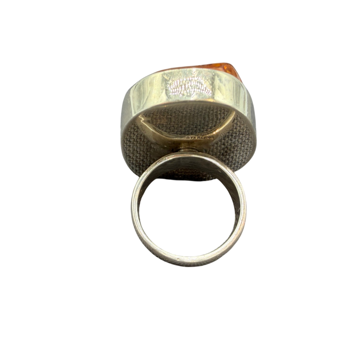1950s Einer Fehrn Danish Modernist Sterling Silver Ring with Cognac Amber