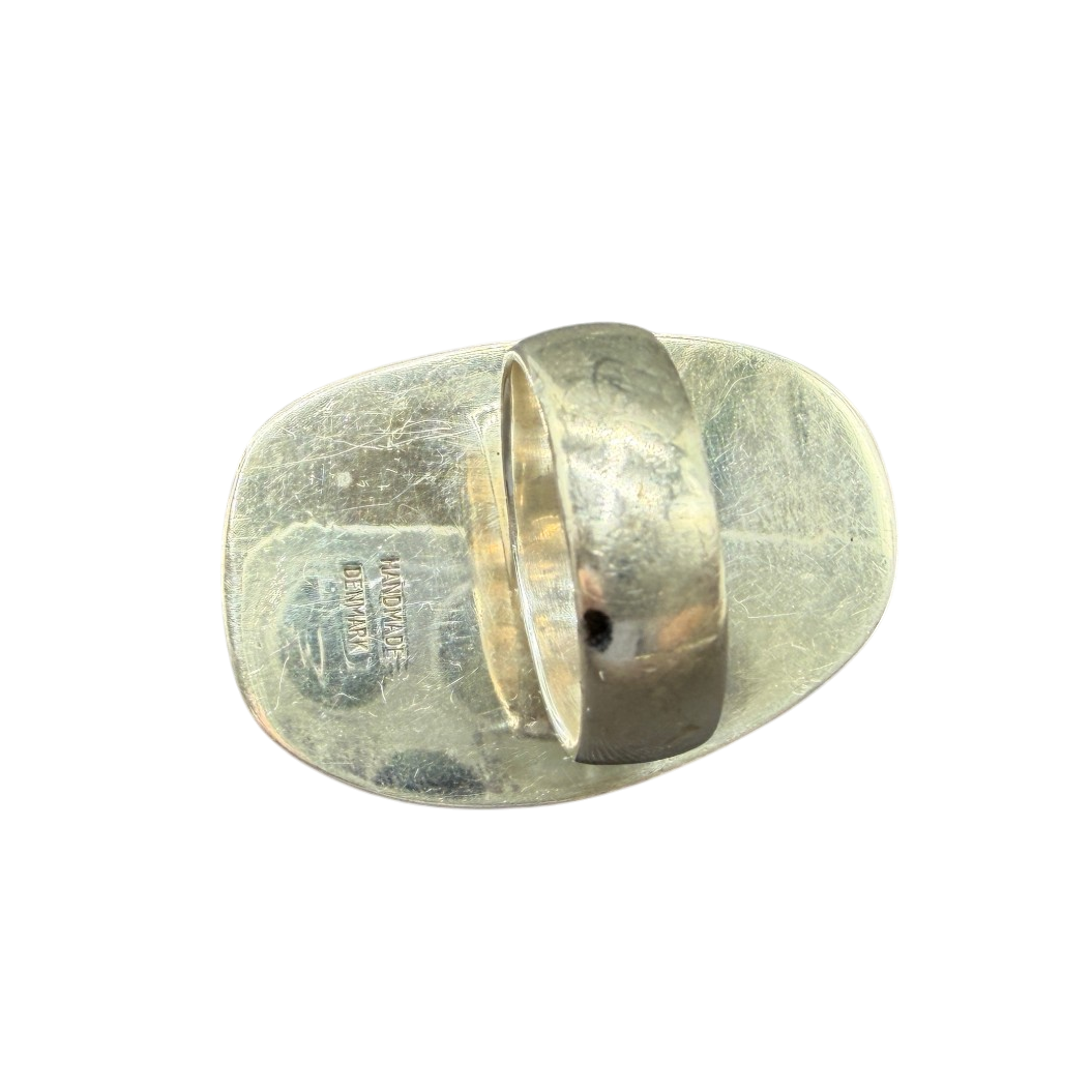 1950s Einer Fehrn Danish Modernist Sterling Silver Ring with Cognac Amber