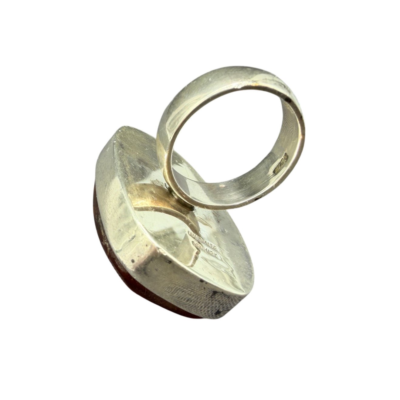 1950s Einer Fehrn Danish Modernist Sterling Silver Ring with Cognac Amber