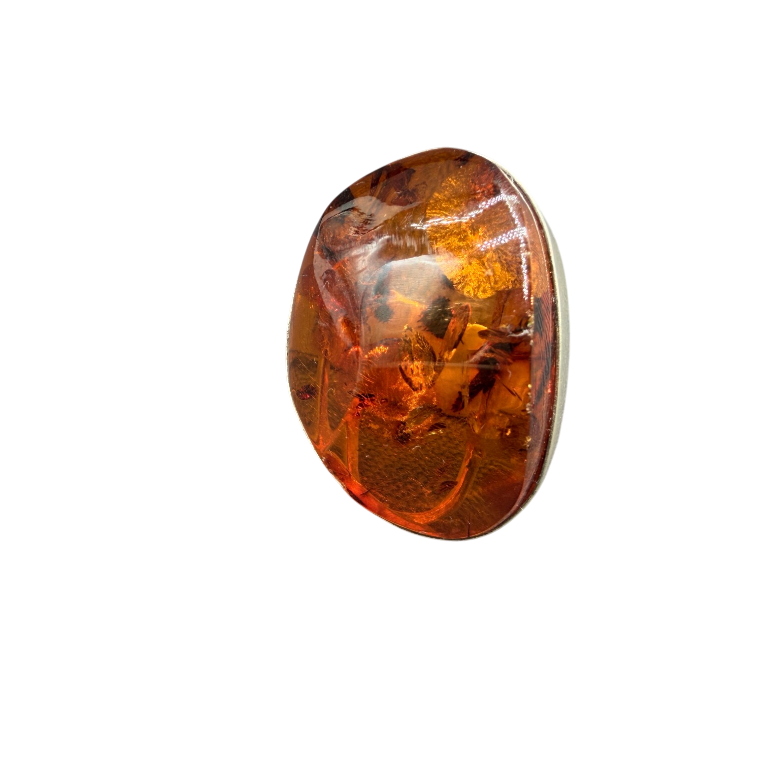 1960s Sterling Silver Ring with Cognac Amber and Inclusions