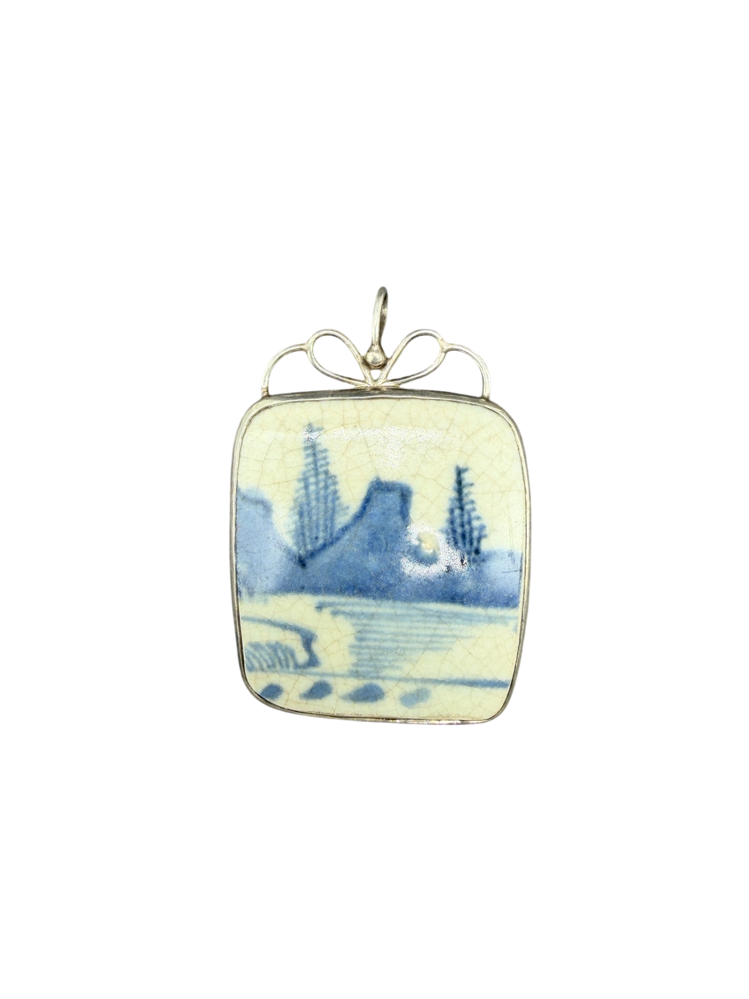 Chinese Porcelain Shard Pendant (Ming/Qing Dynasty) in Sterling Silver