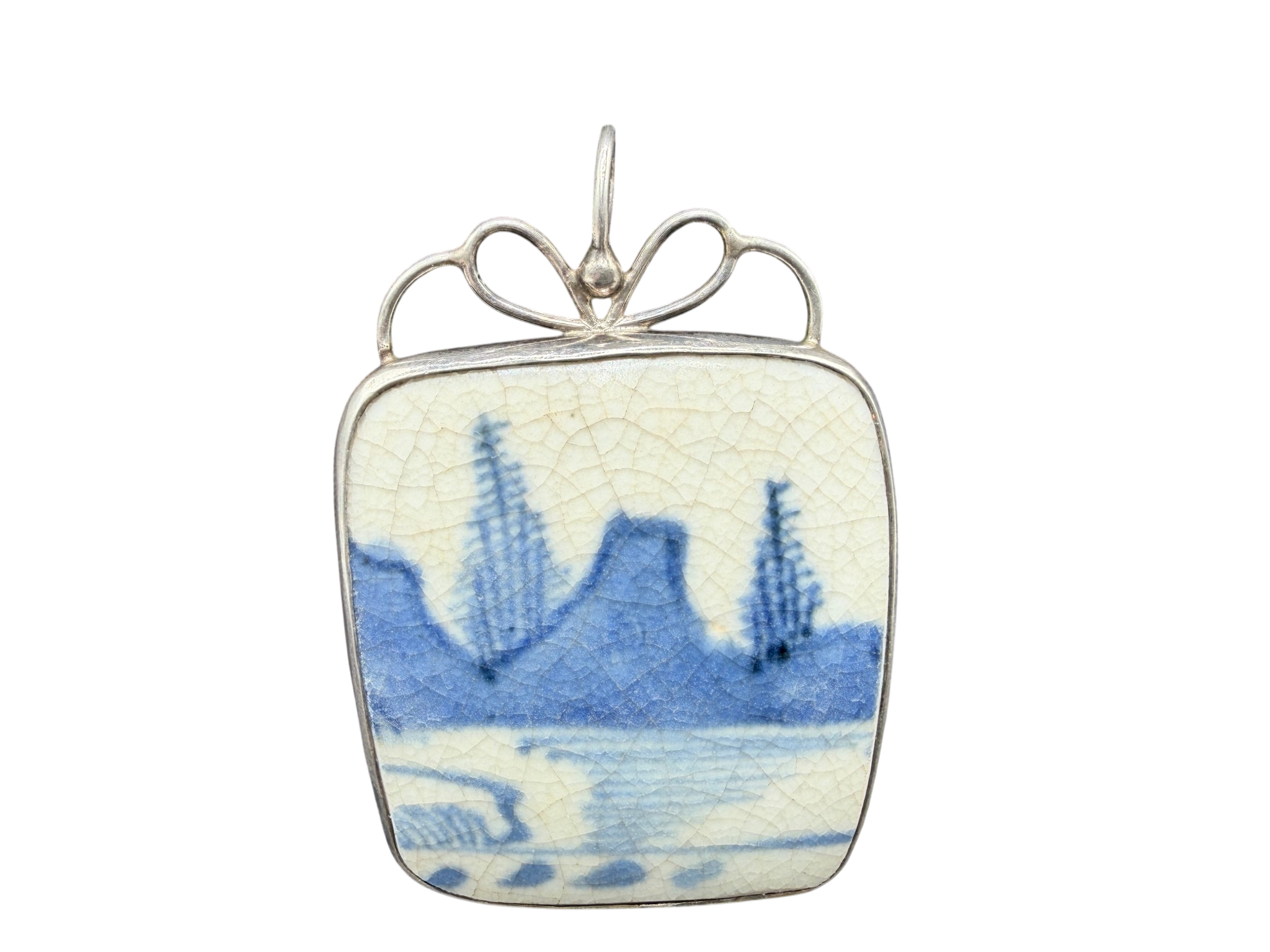 Chinese Porcelain Shard Pendant (Ming/Qing Dynasty) in Sterling Silver