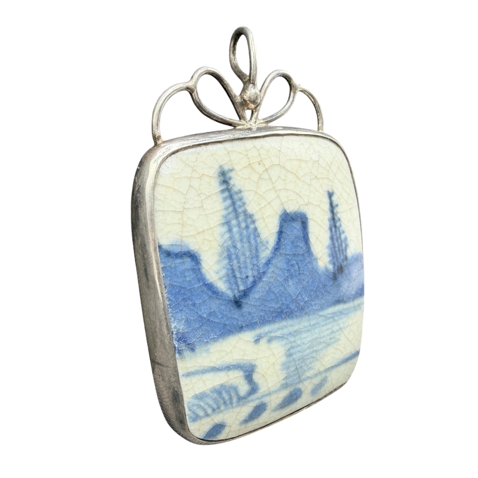 Chinese Porcelain Shard Pendant (Ming/Qing Dynasty) in Sterling Silver