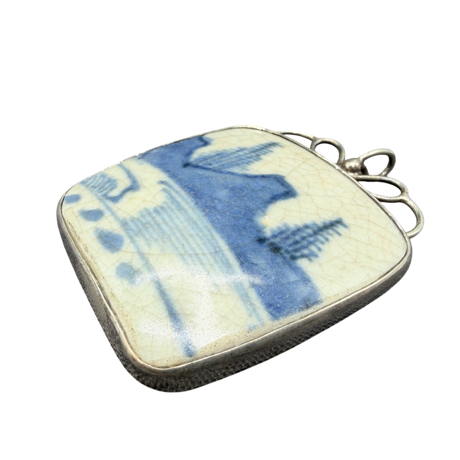 Chinese Porcelain Shard Pendant (Ming/Qing Dynasty) in Sterling Silver