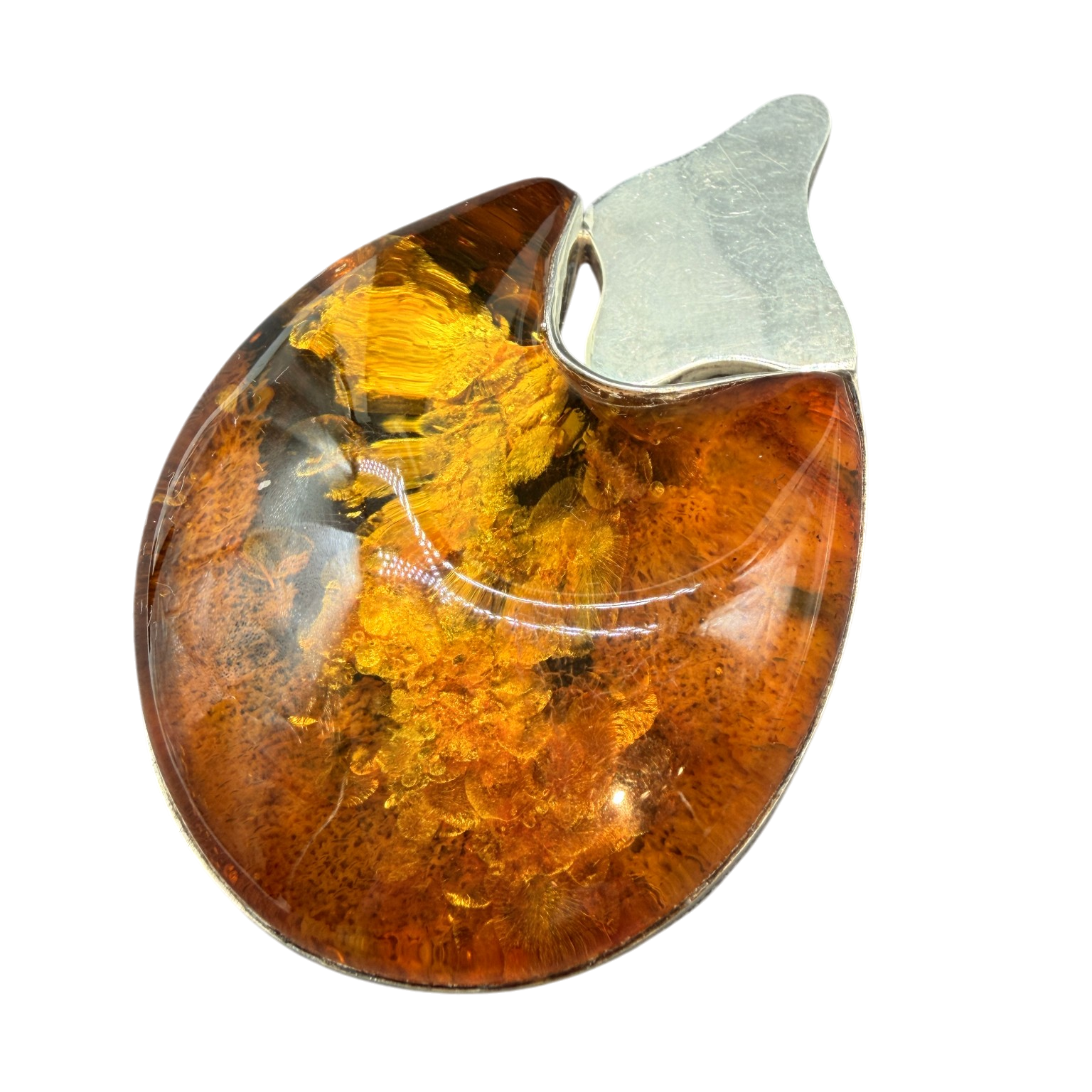 Sterling Silver Amorphic Teardrop Pendant/Brooch with Baltic Amber