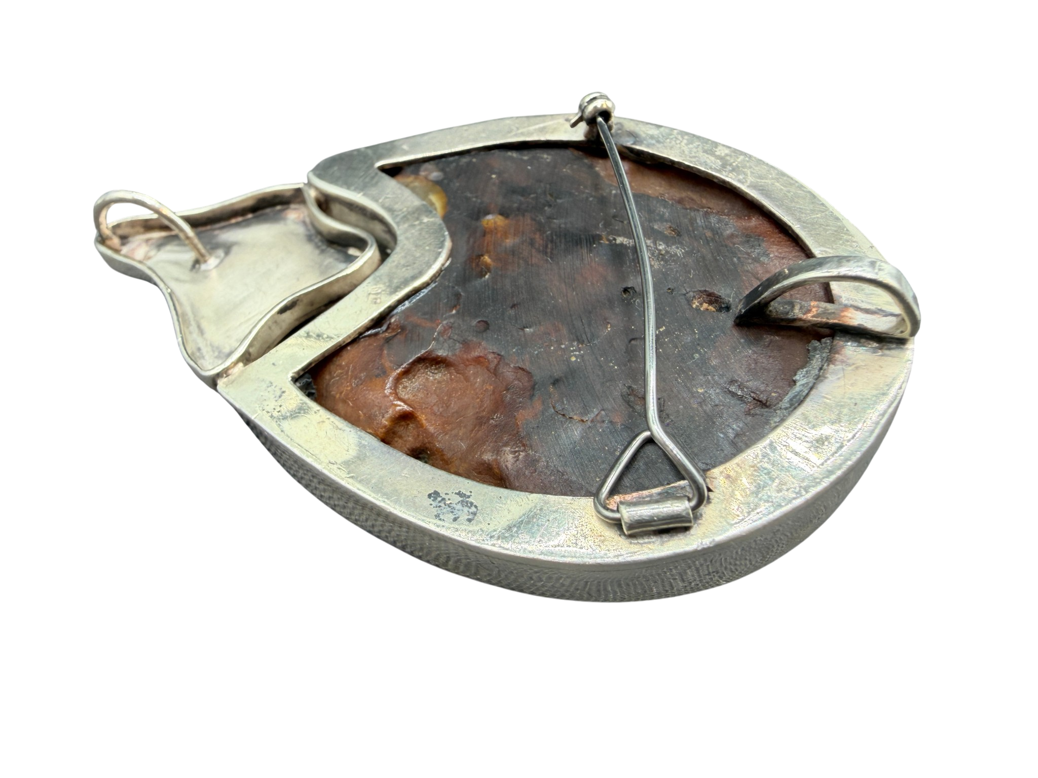 Sterling Silver Amorphic Teardrop Pendant/Brooch with Baltic Amber