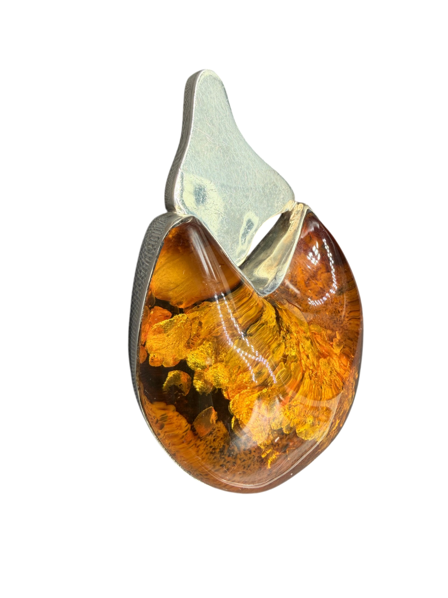 Sterling Silver Amorphic Teardrop Pendant/Brooch with Baltic Amber