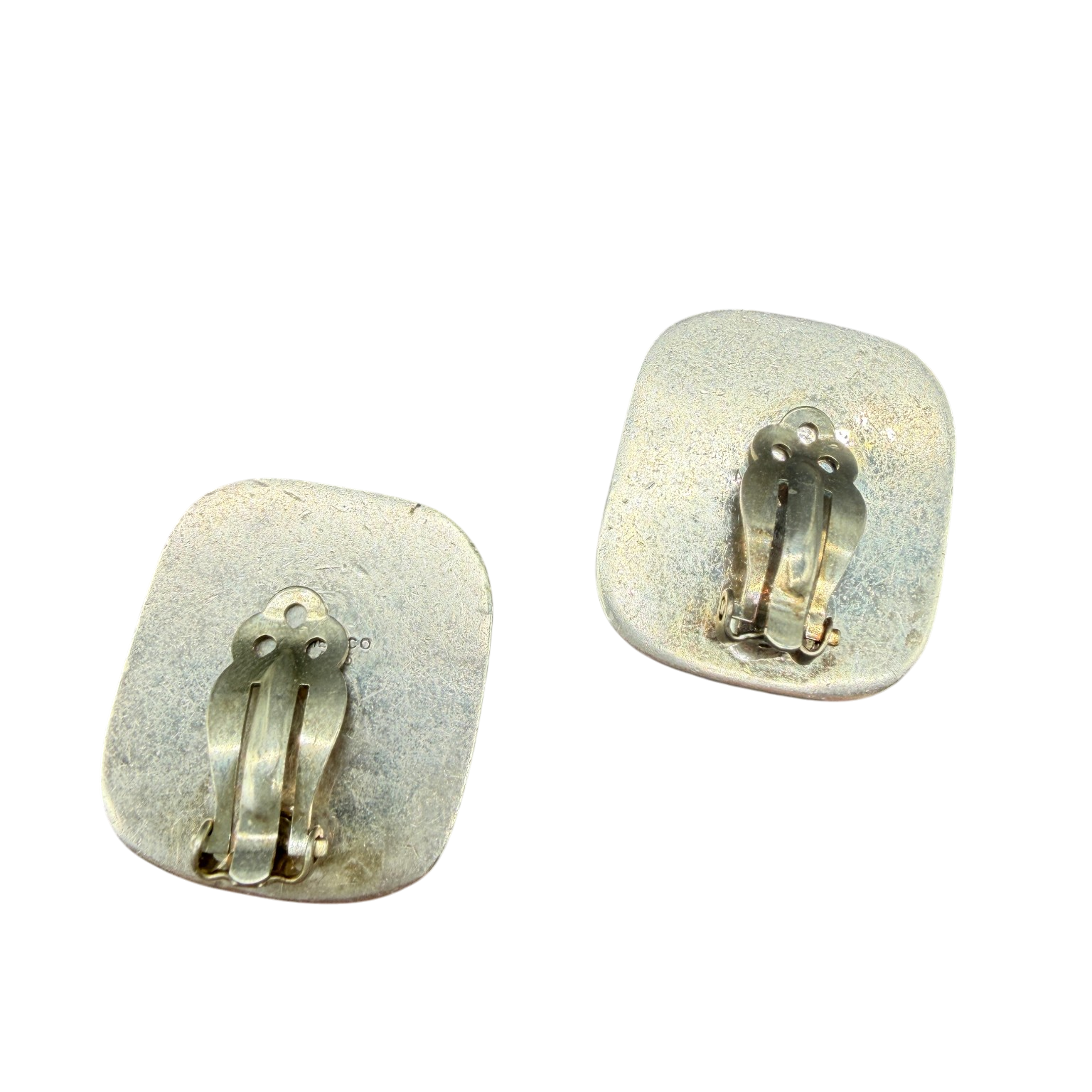 1970s Mexican Sterling Silver Square Clip Earrings with Turquoise Centers