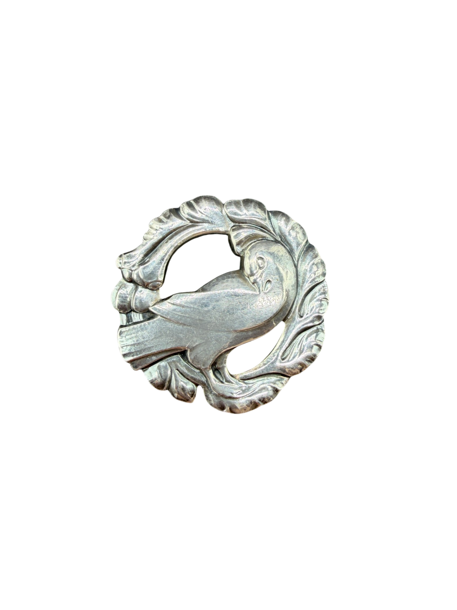 1980s Georg Jensen Sterling Silver #123 Dove & Leaf Brooch