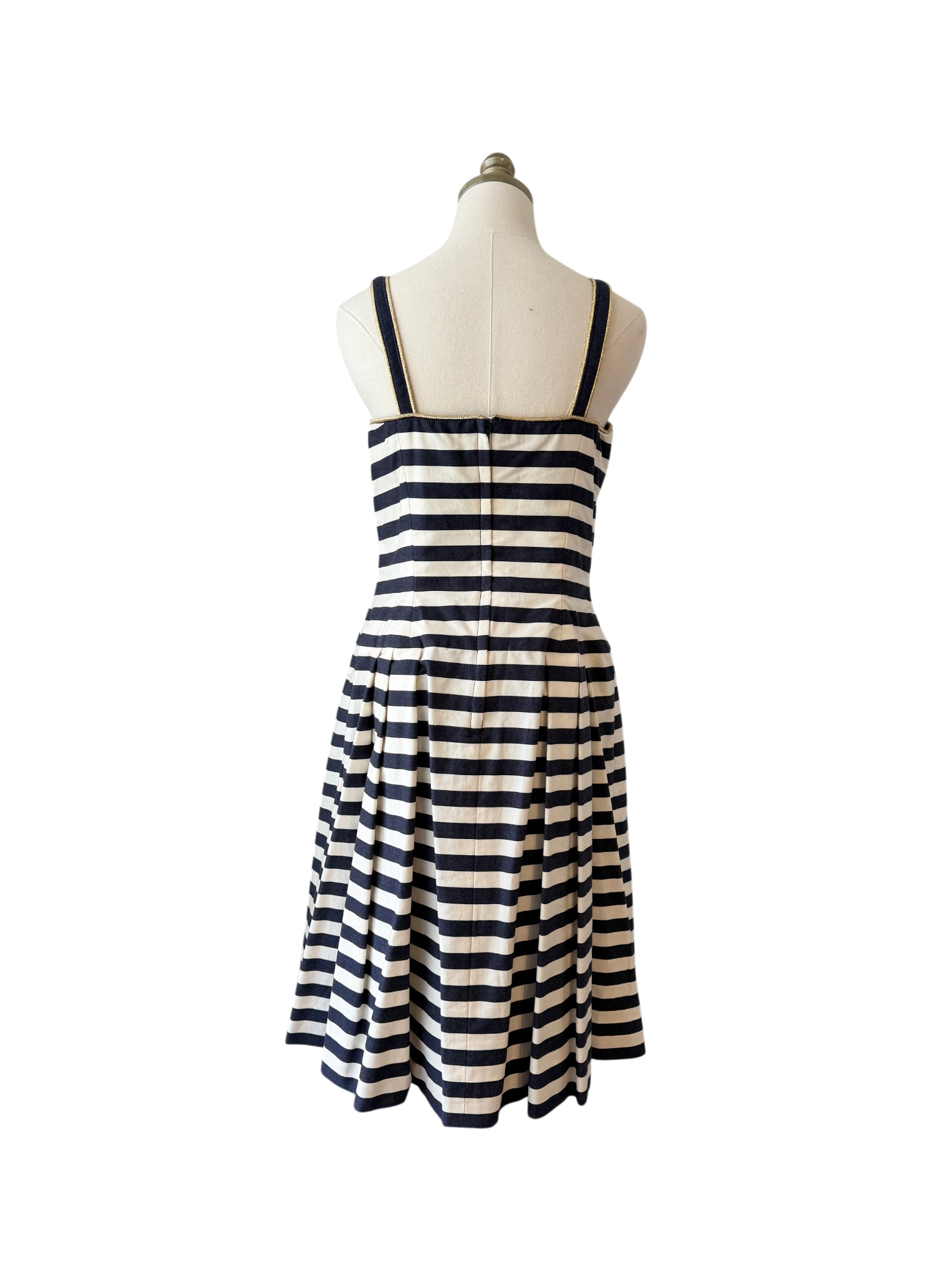 1970s Albert Nipon Nautical Cotton Fit & Flare Dress with Beaded Emblem