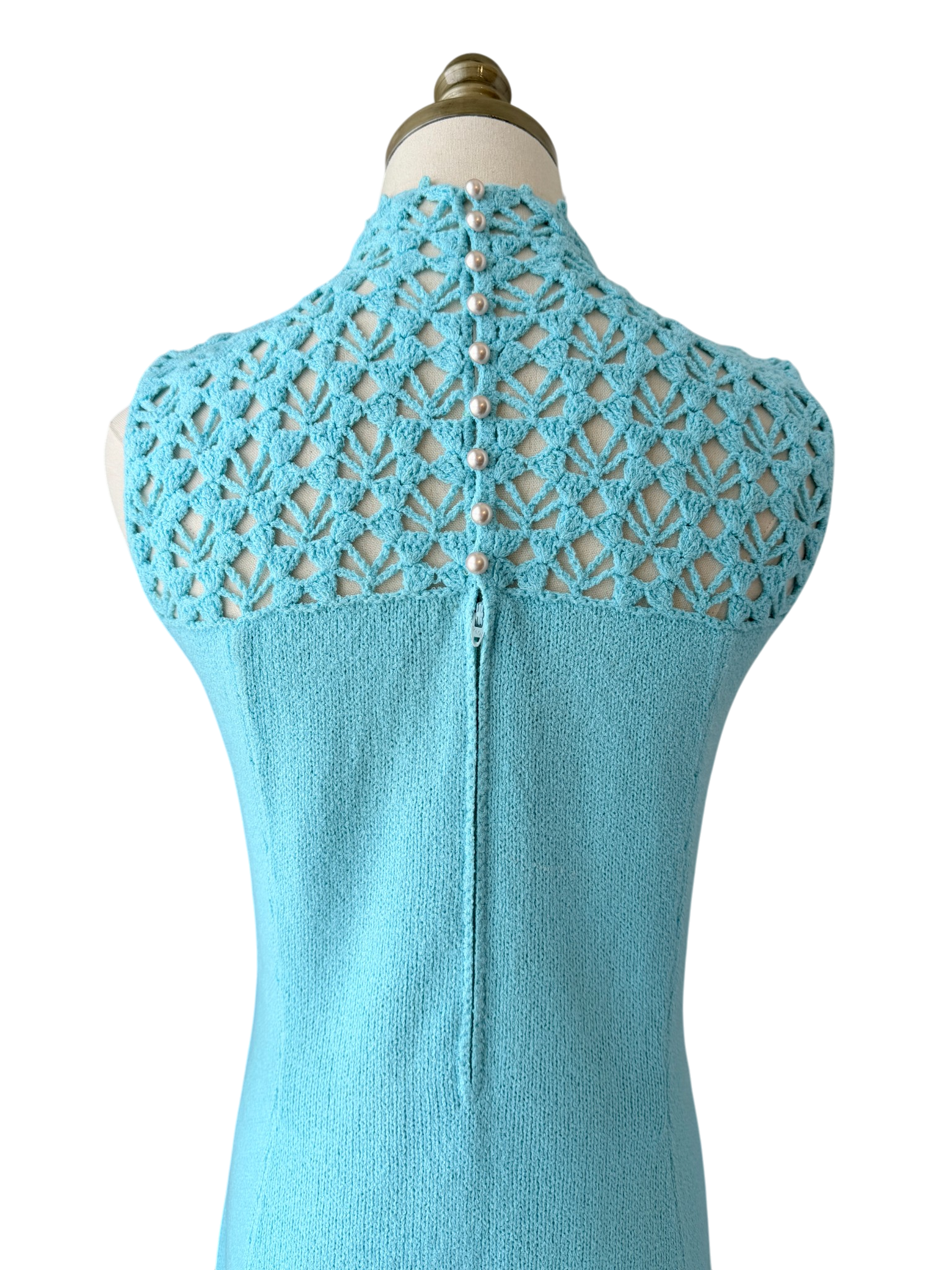 1960s Marie St. John Aqua Knit Crochet Tank Shift Dress