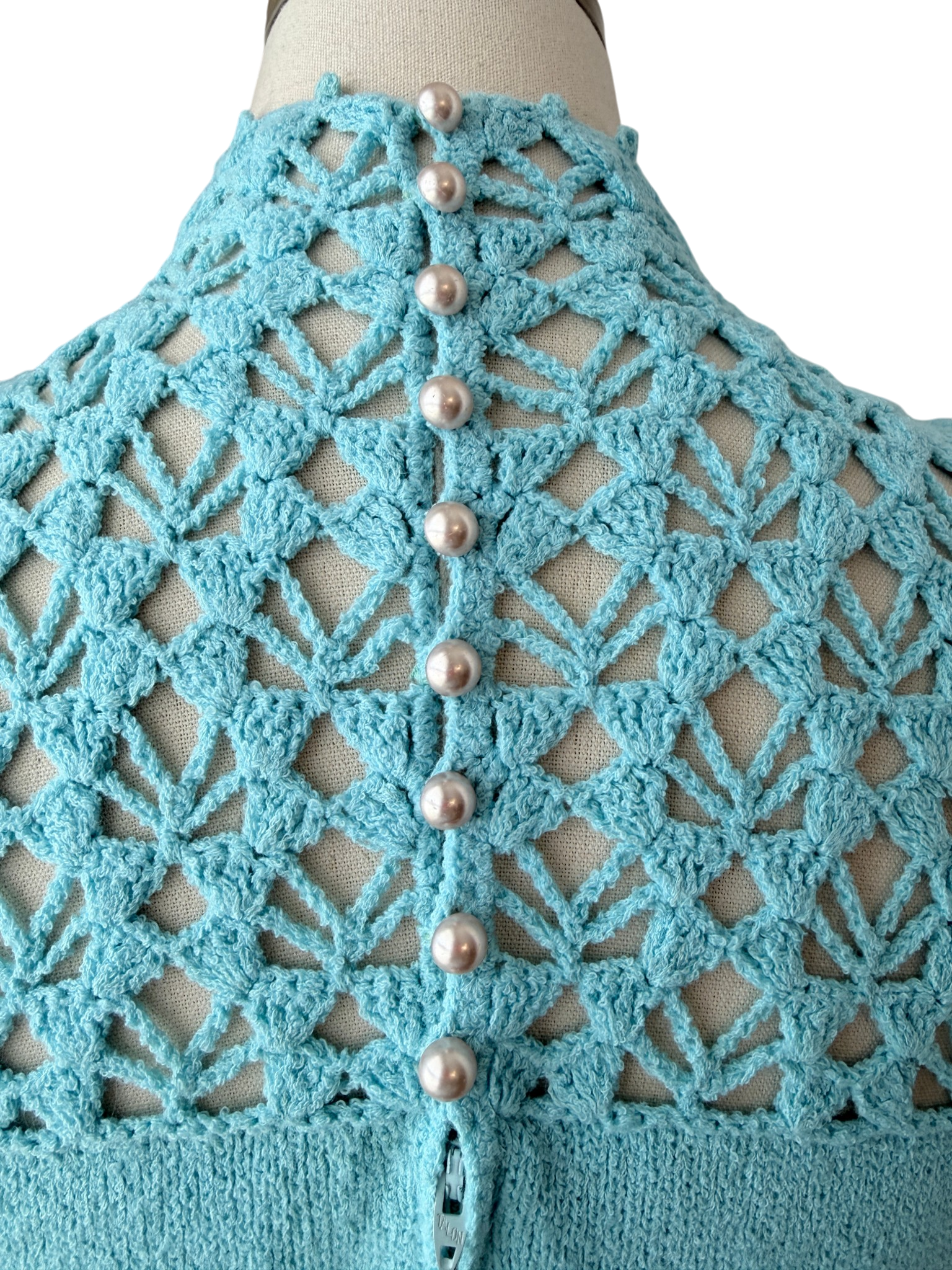 1960s Marie St. John Aqua Knit Crochet Tank Shift Dress
