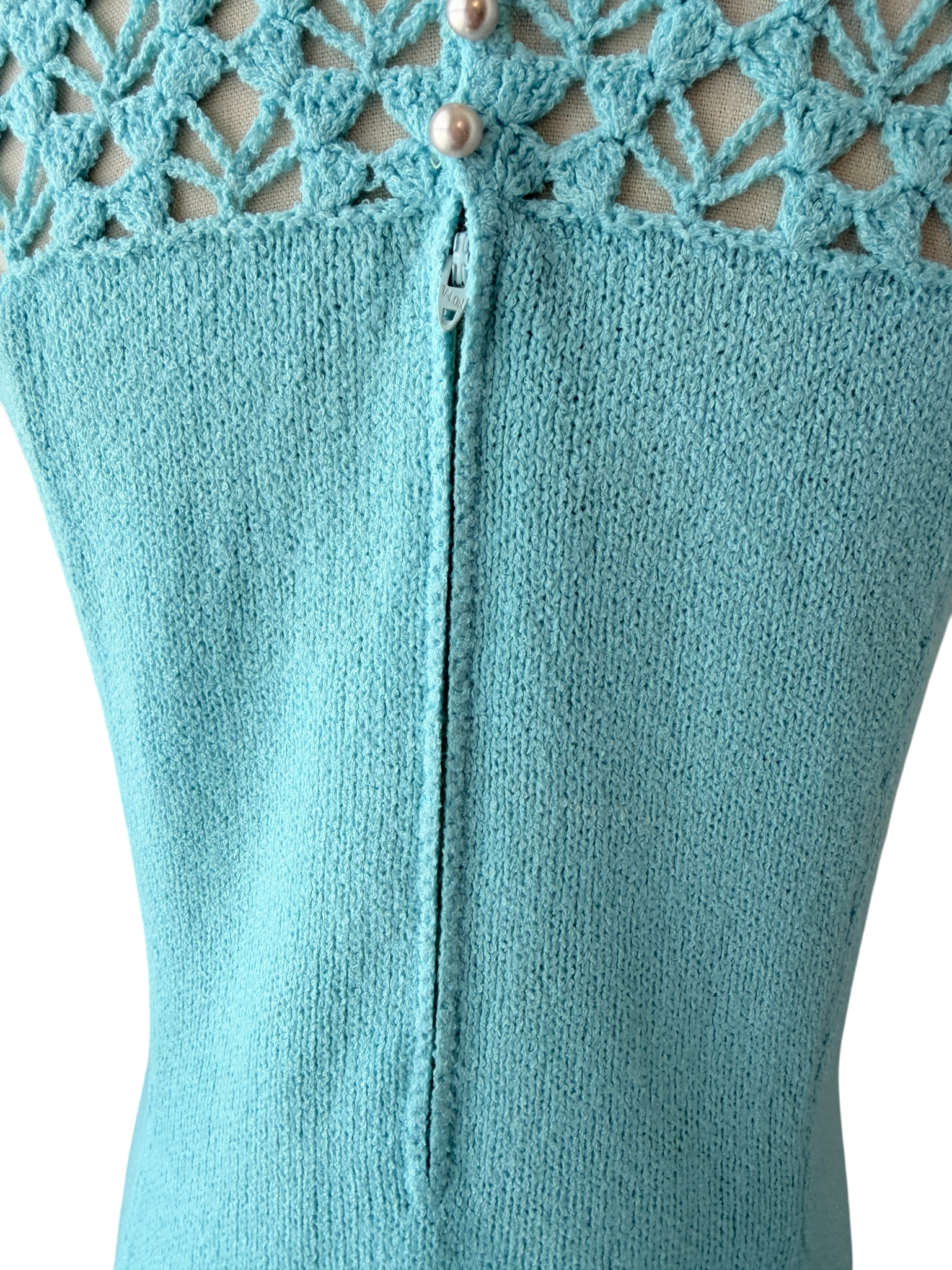 1960s Marie St. John Aqua Knit Crochet Tank Shift Dress