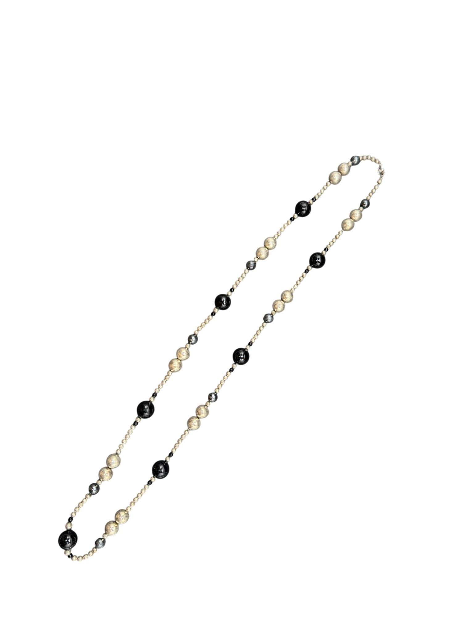 Sterling Silver, Hematite &amp; Onyx Beaded Necklace with 12K Gold-Filled Clasp