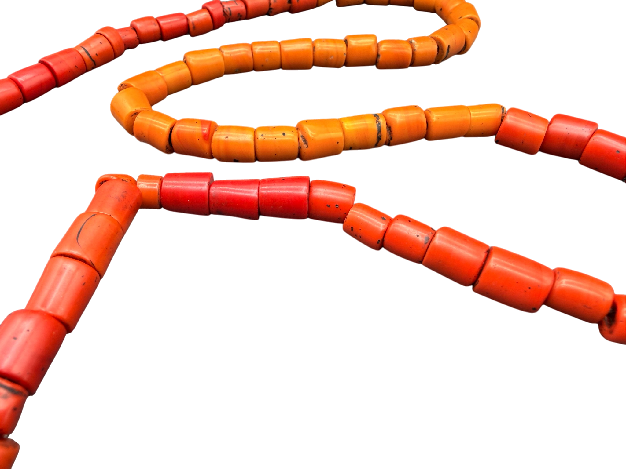 19c. Handmade Naga Orange Glass Trade Bead Necklace with Head Pendant