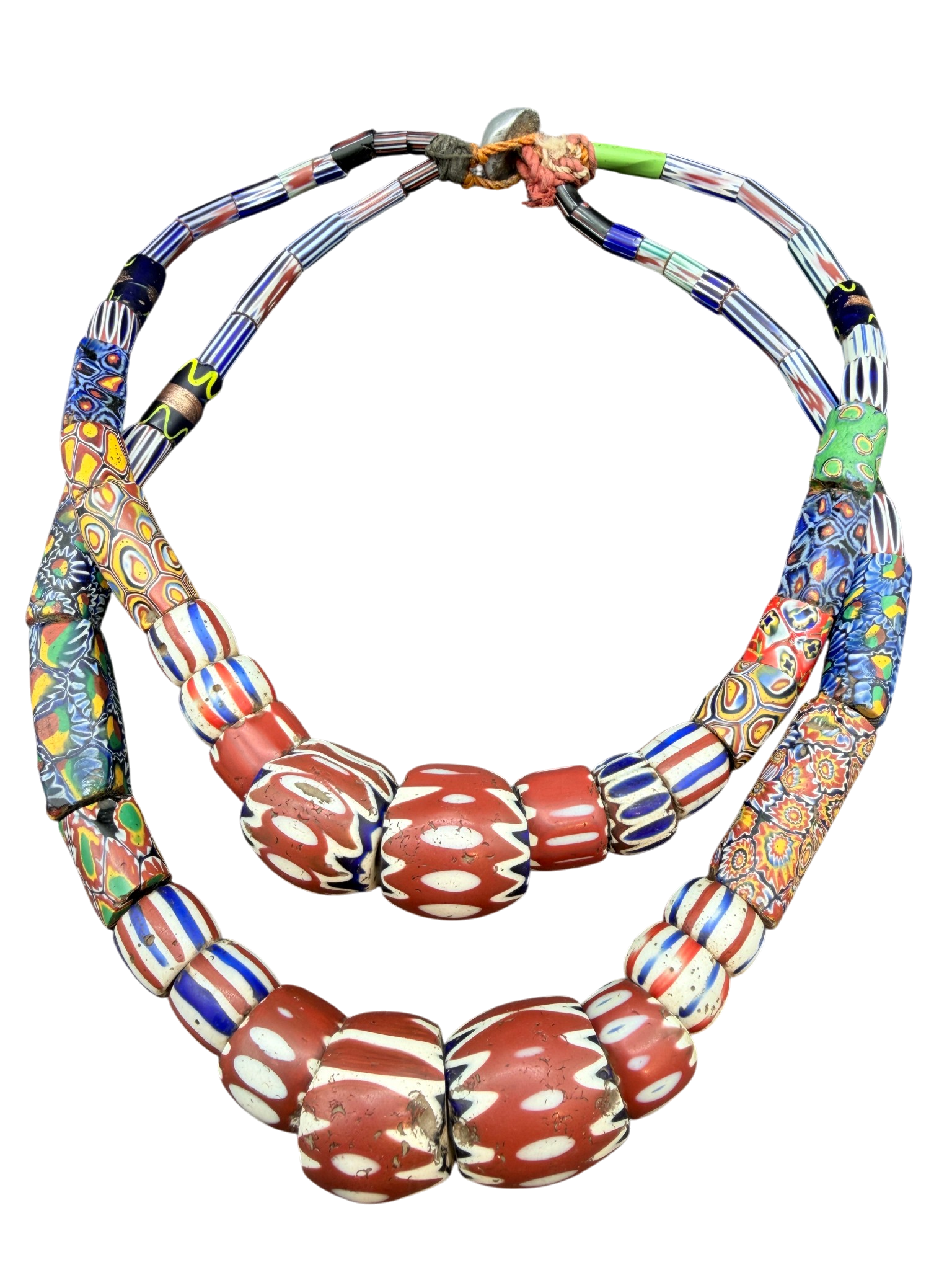 Handmade Venetian Trade Bead Graduated Double Strand Necklace