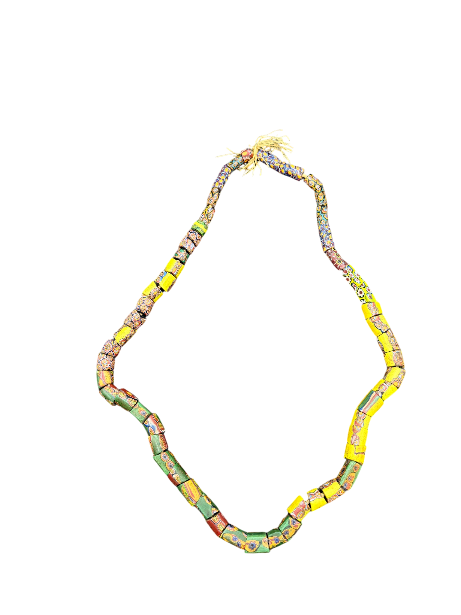 Handmade Venetian Trade Bead Single Strand Necklace on Straw